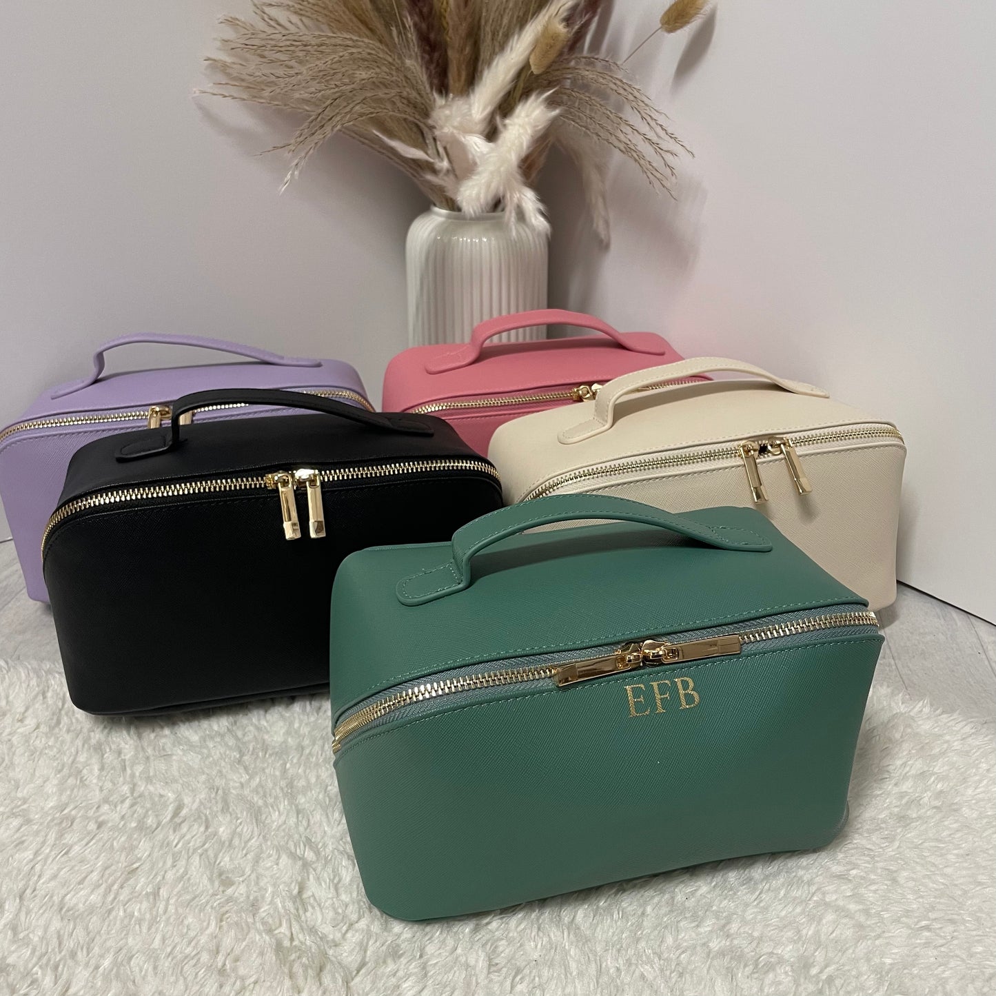 Personalised Saffiano Leather Zip Around Flat Lay Makeup Case