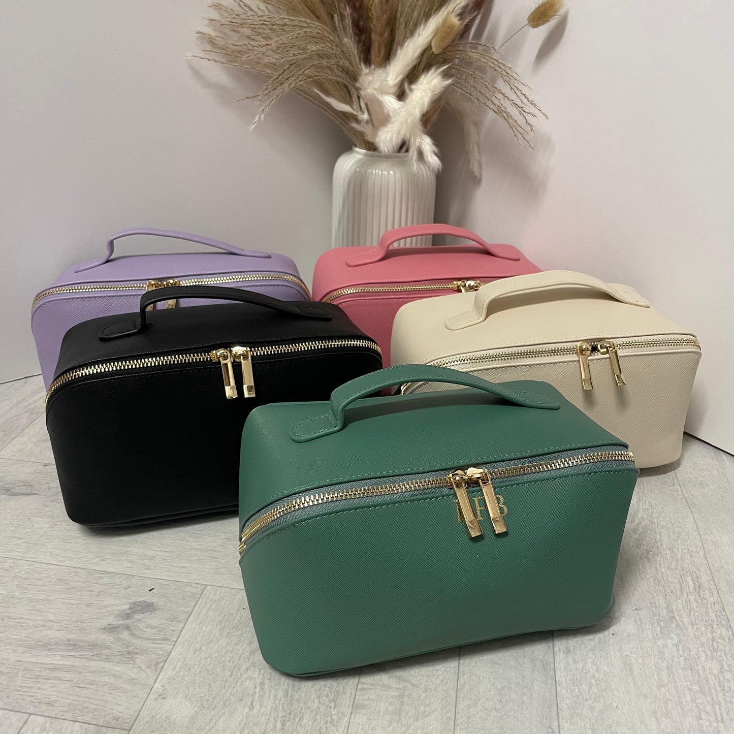 Personalised Saffiano Leather Zip Around Flat Lay Makeup Case