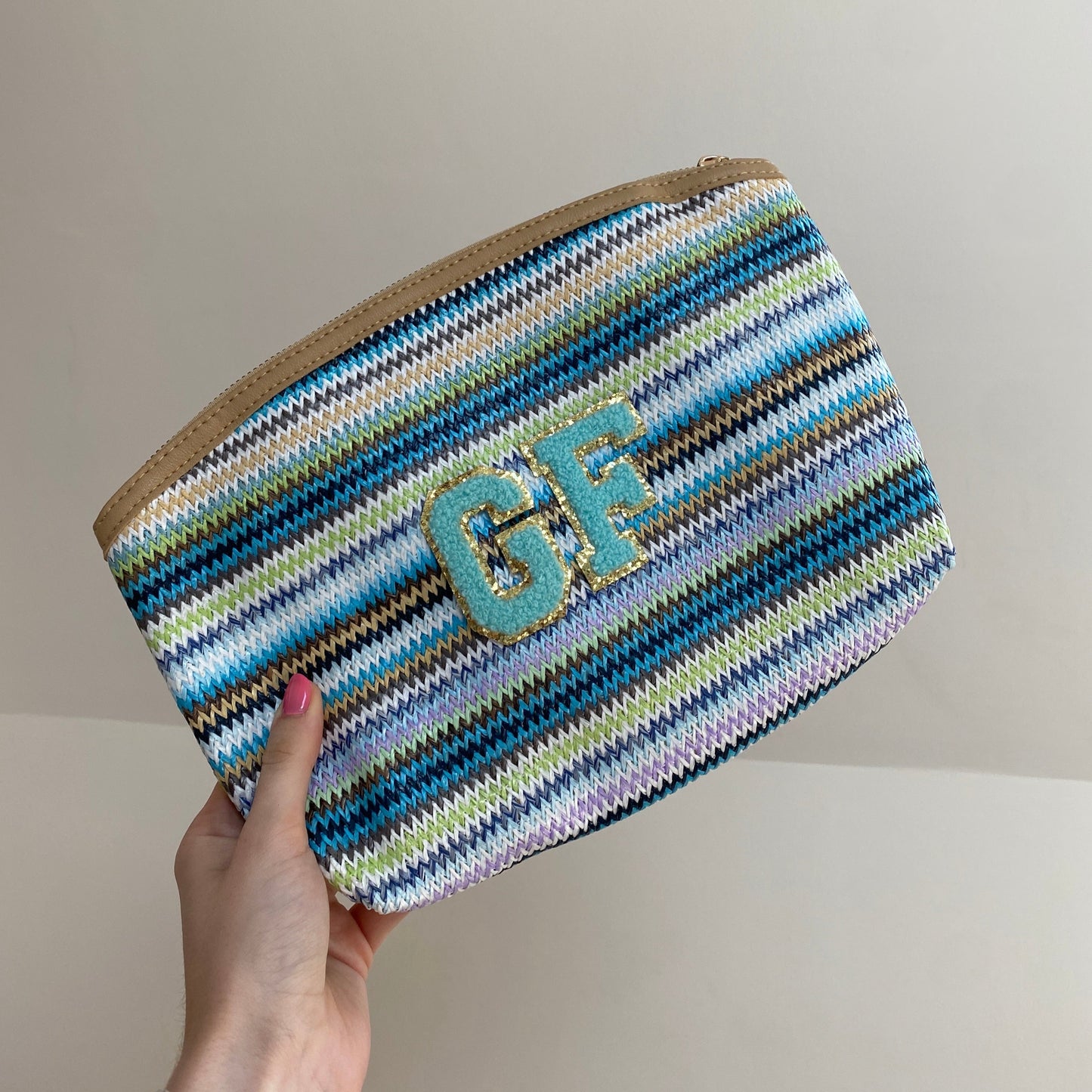 Personalised Chevron Zig Zag Makeup Bag Clutch Patch Toiletry Pouch Cosmetic Bag