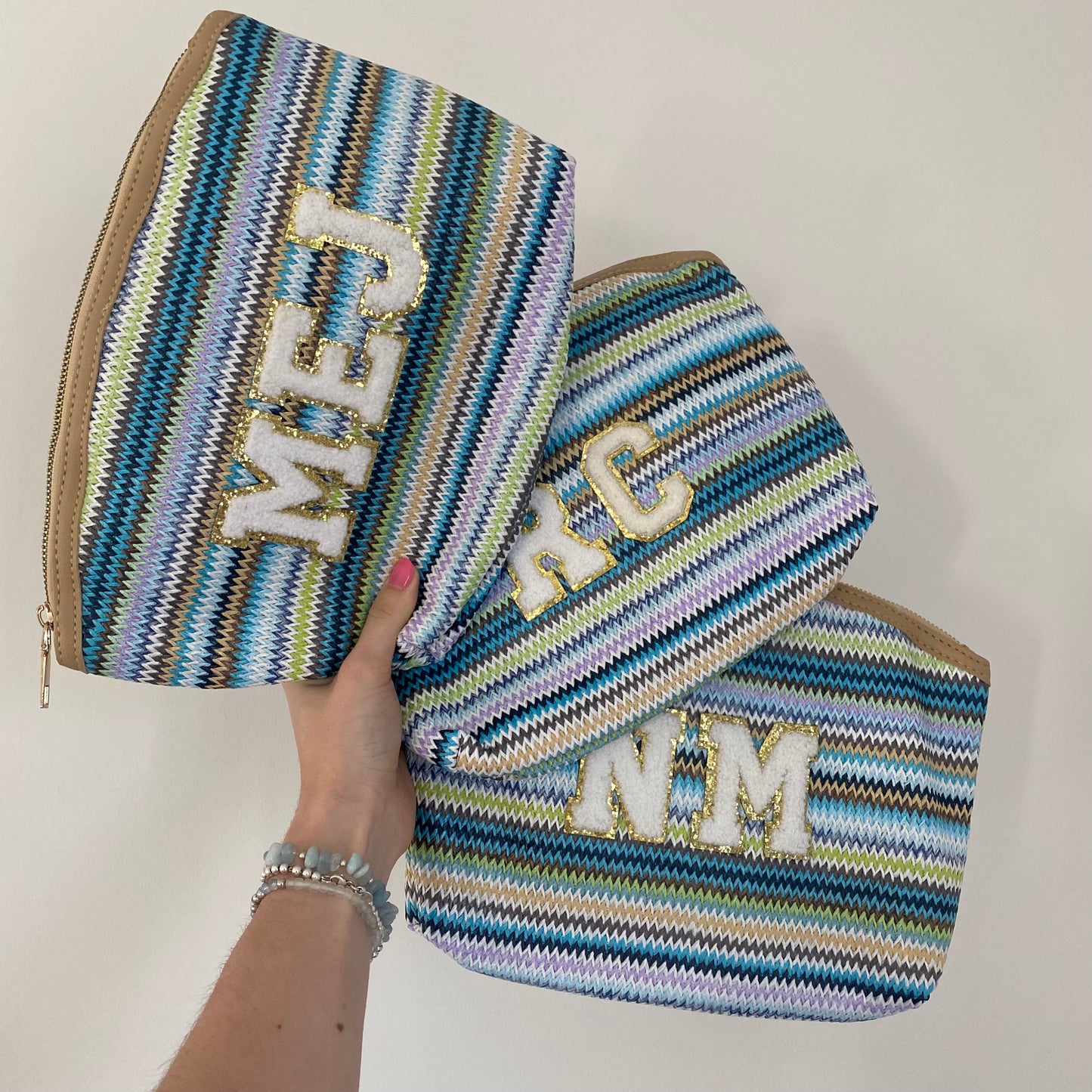 Personalised Chevron Zig Zag Makeup Bag Clutch Patch Toiletry Pouch Cosmetic Bag