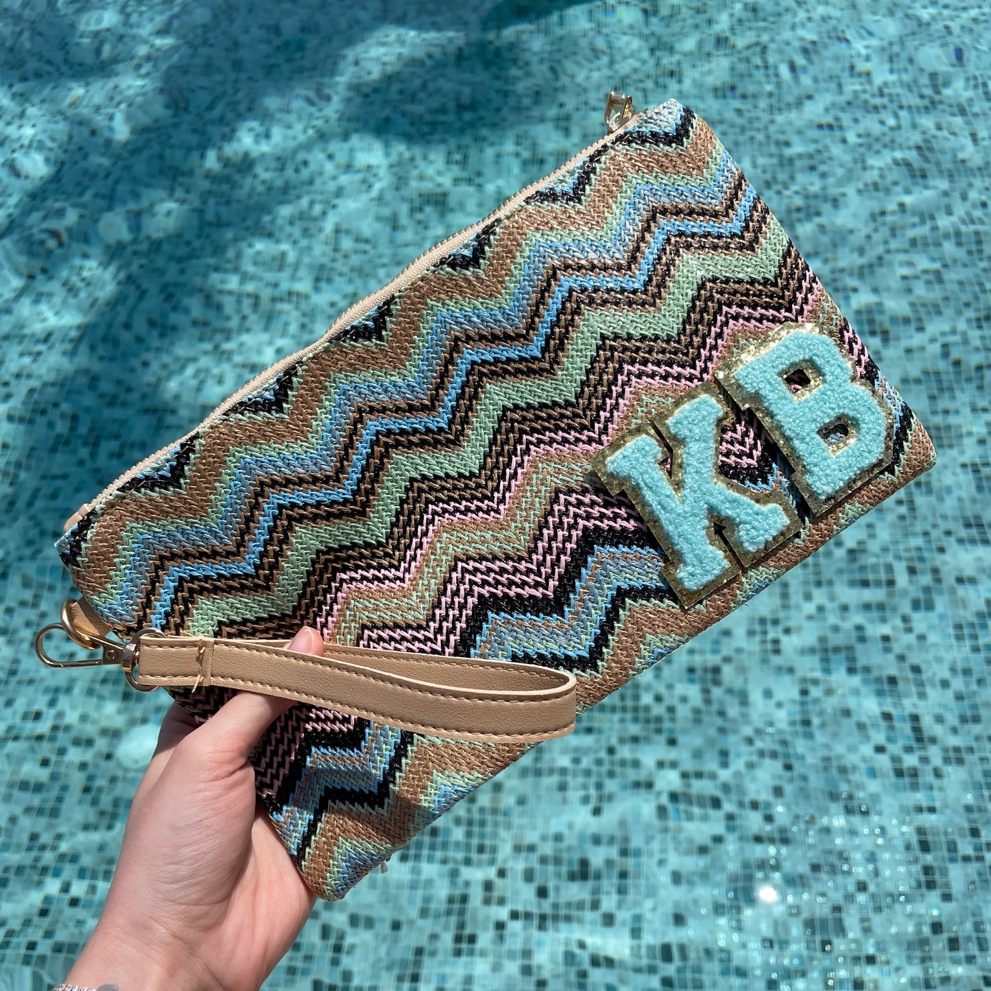 Personalised Chevron Zig Zag Pouch Clutch Patch Toiletry Makeup Cosmetic Bag