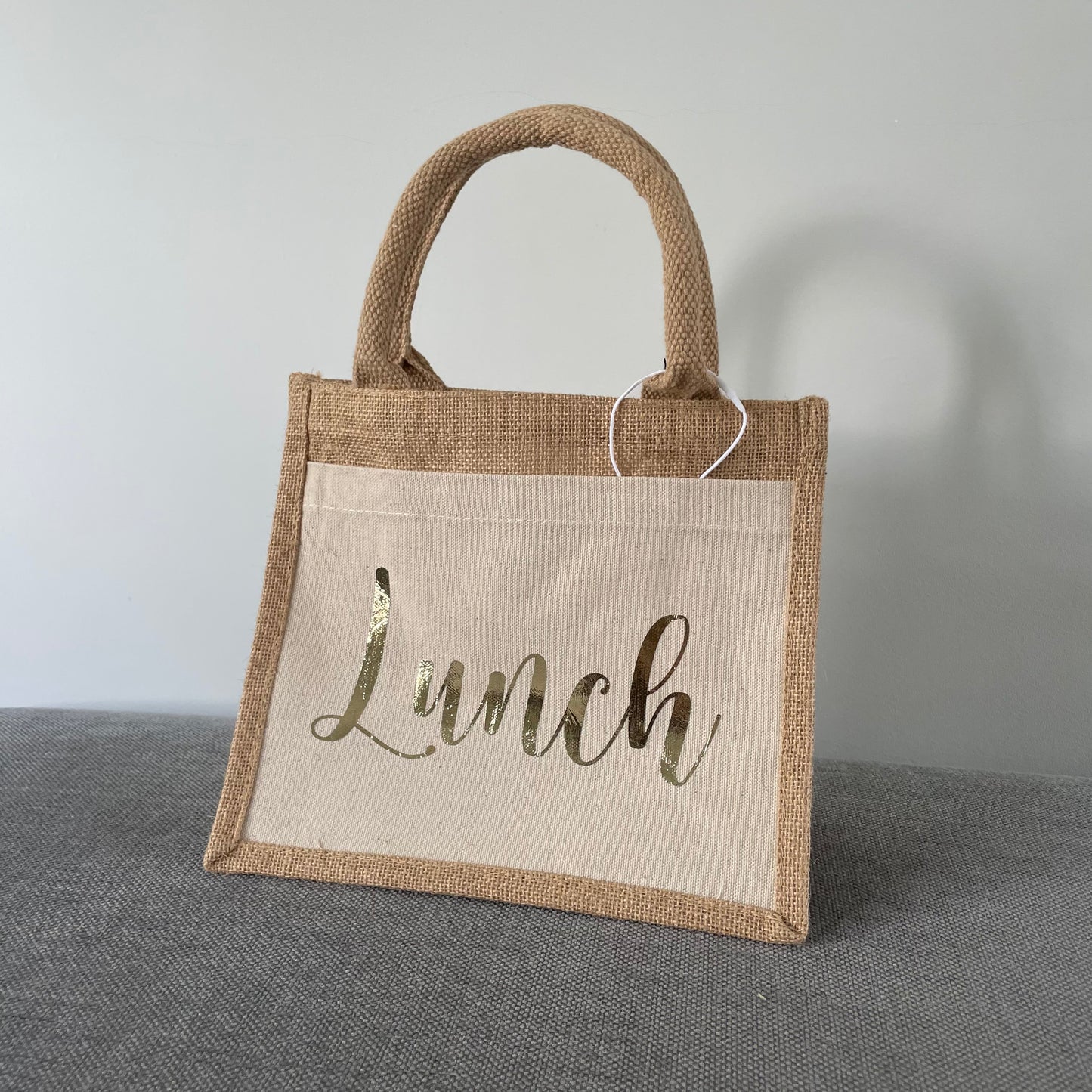 Personalised Square Canvas Pocket Jute Top Handle Bag