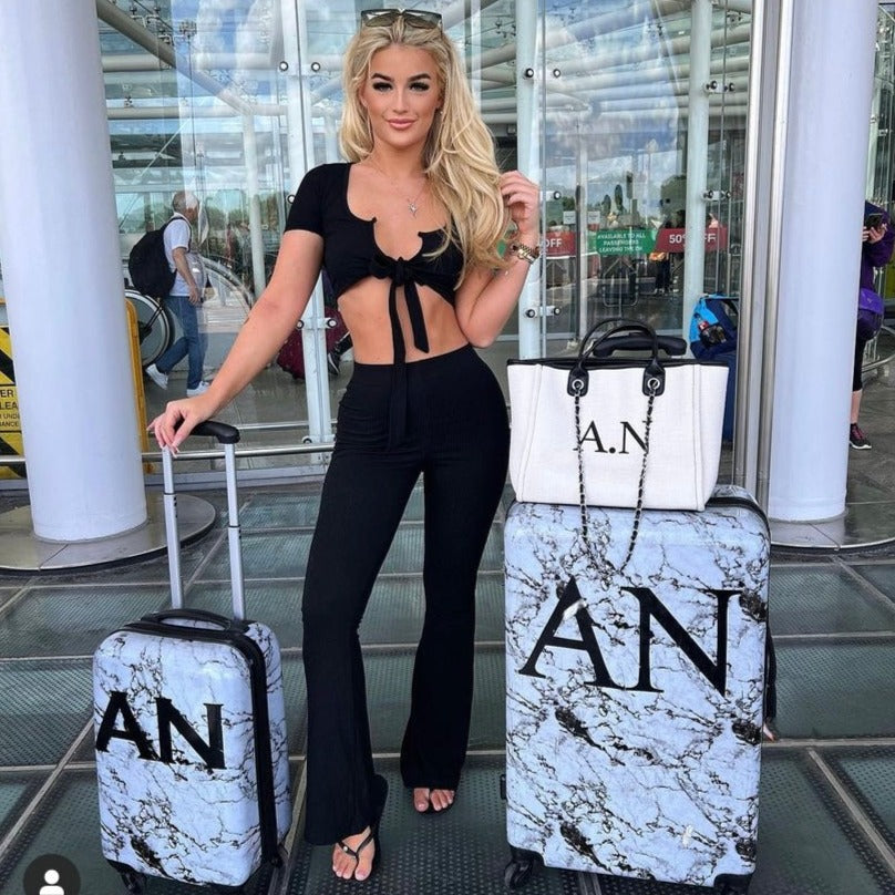 Personalised White & Black Large Chain Initial Tote Bags