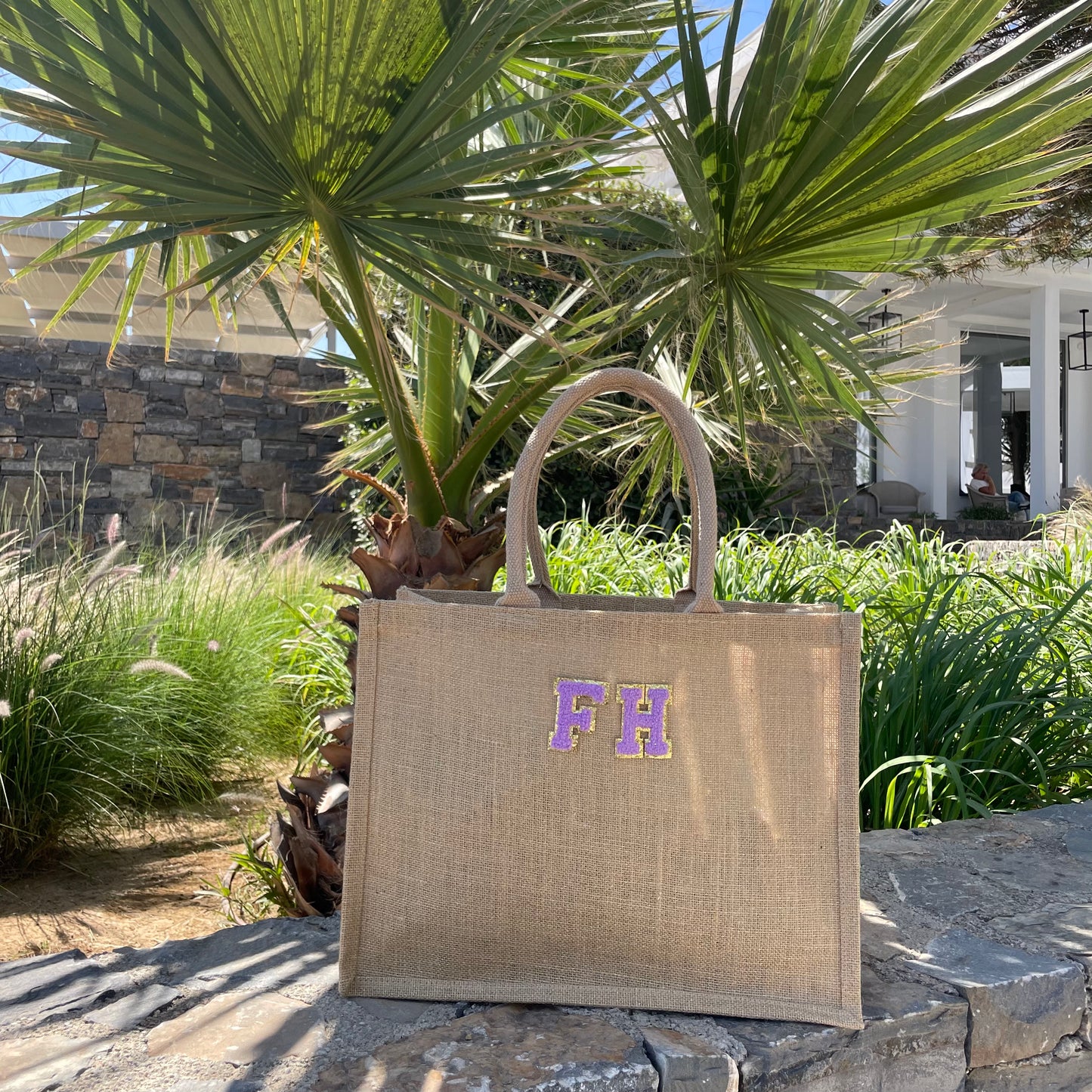 Personalised Patch Square Jute Shoulder Beach Shopper Tote Bag
