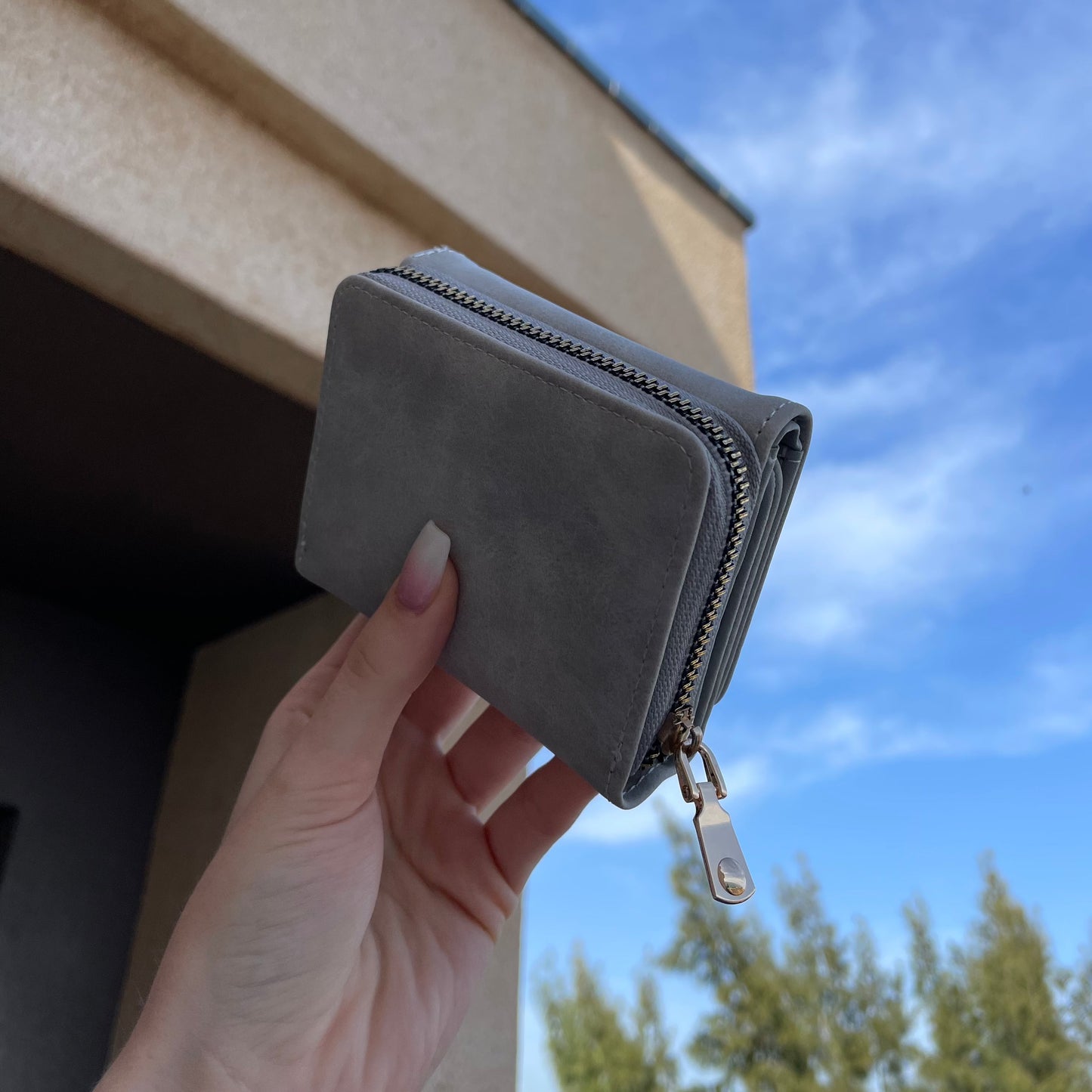 Personalised Grey Small Zip Purse Wallet