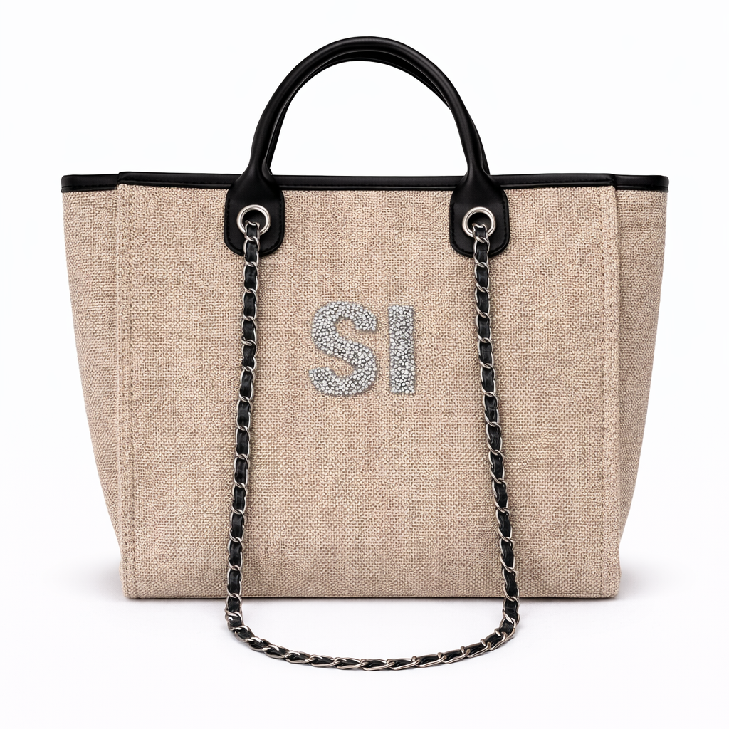 Personalised silver crystal diamante initial tote bag | Cloth'N'Card