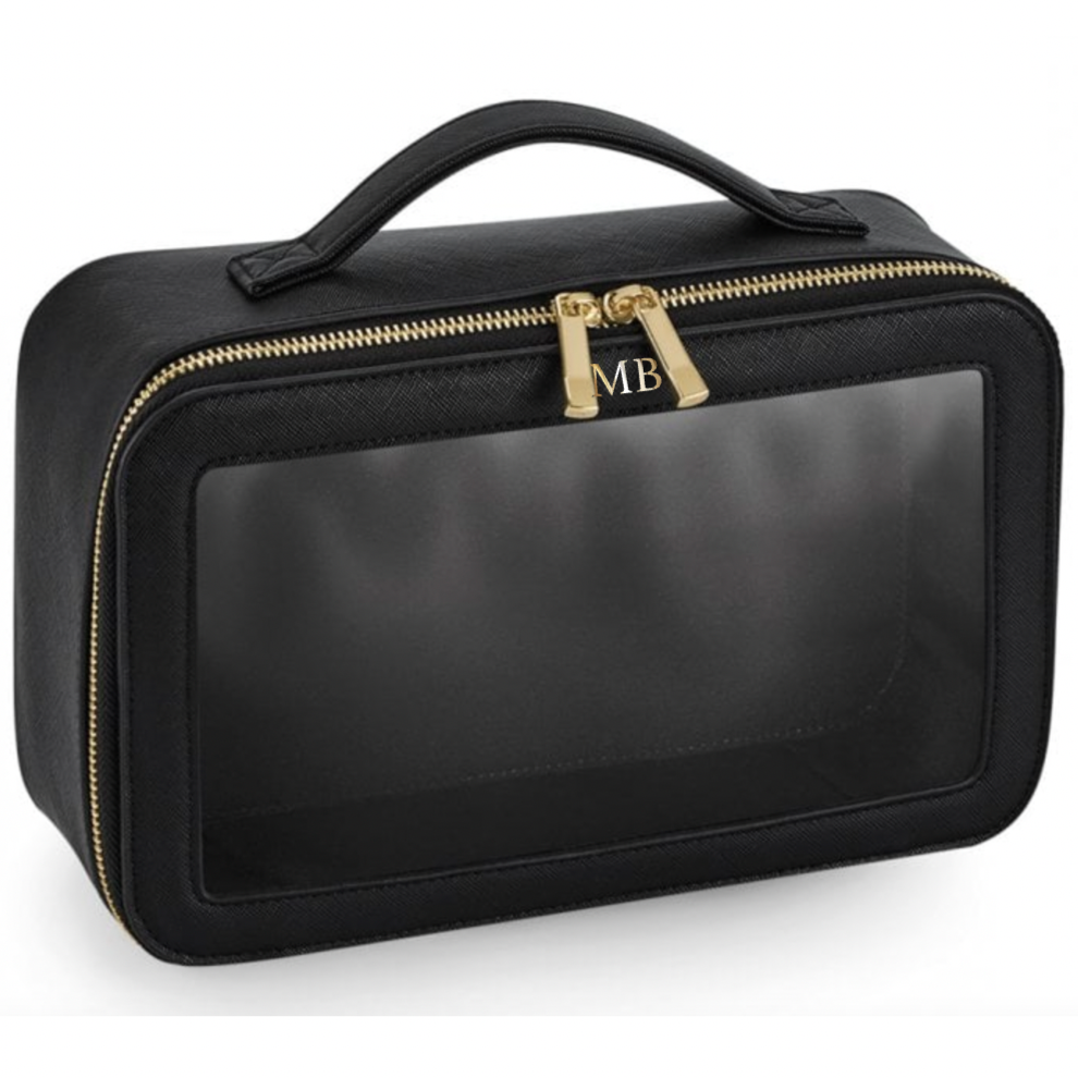 Saffiano Leather Clear Panel Makeup Zip Around Bag