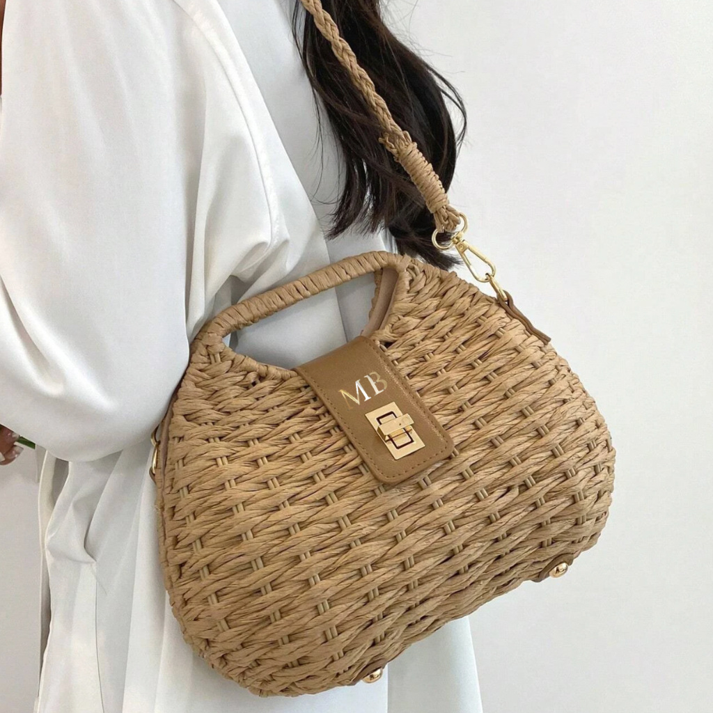 Personalised MAYA Wicker Woven Shoulder Cross Bag