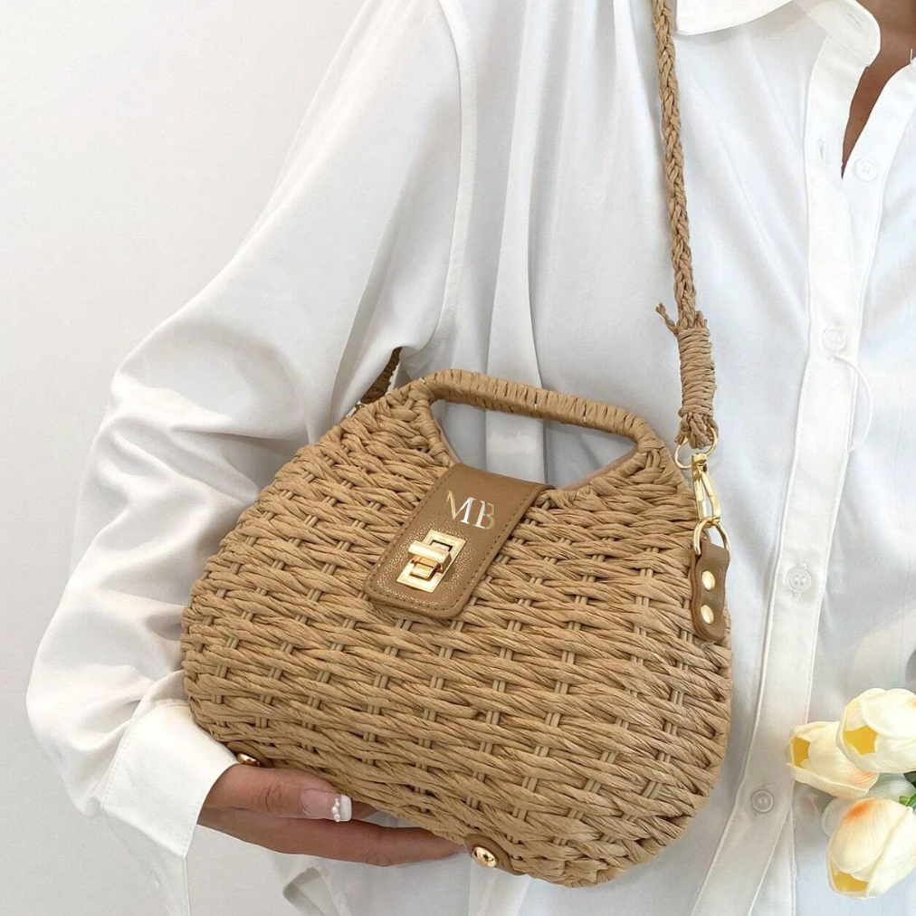 Personalised MAYA Wicker Woven Shoulder Cross Bag