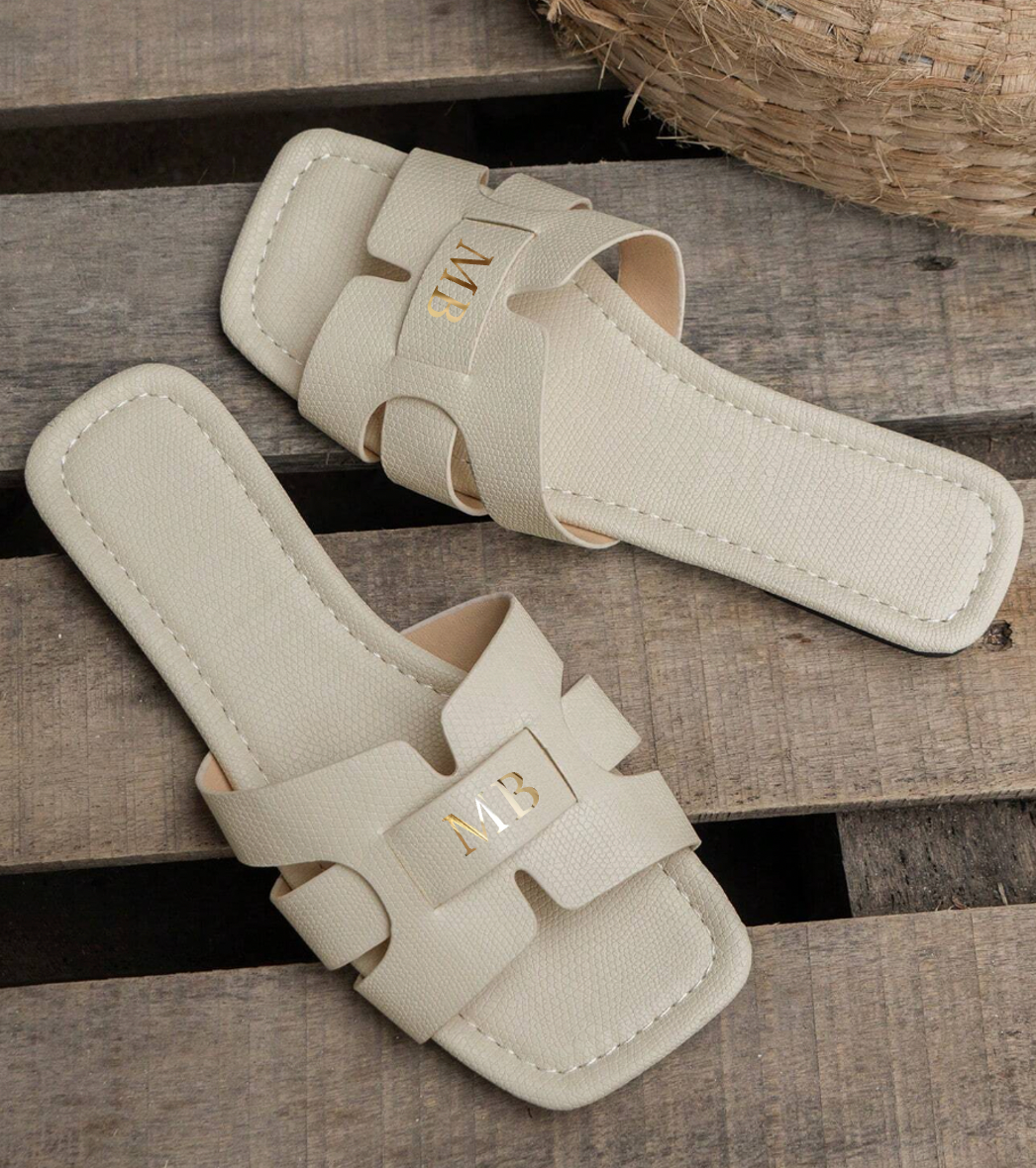 Personalised Faux Leather Cut Out Summer Sliders Sandals