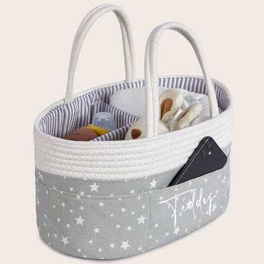 Personalised Grey Star Nappy Changing Organiser Bag