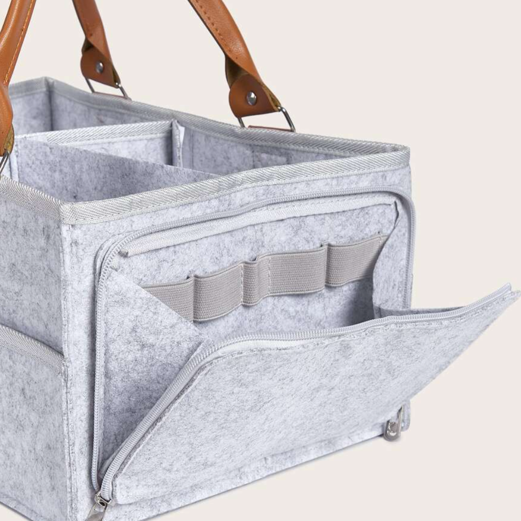 Personalised Felt With Brown Handles Nappy Changing Organiser Bag