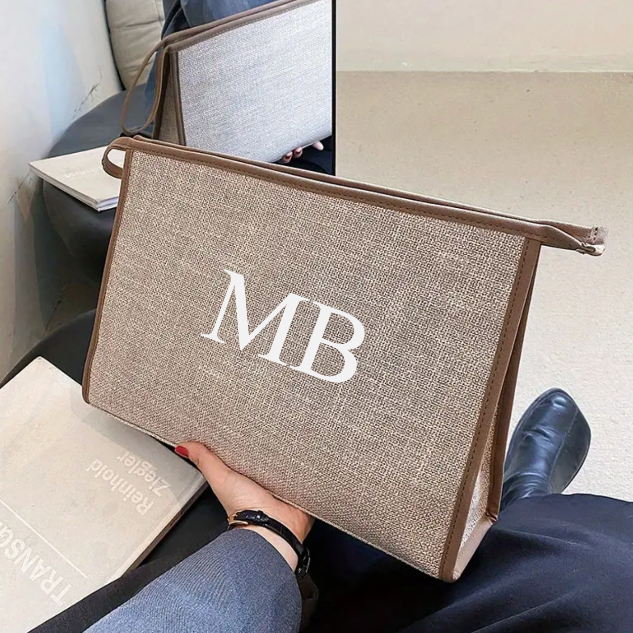 Personalised Canvas Zip Large Document Holder Laptop Case Clutch