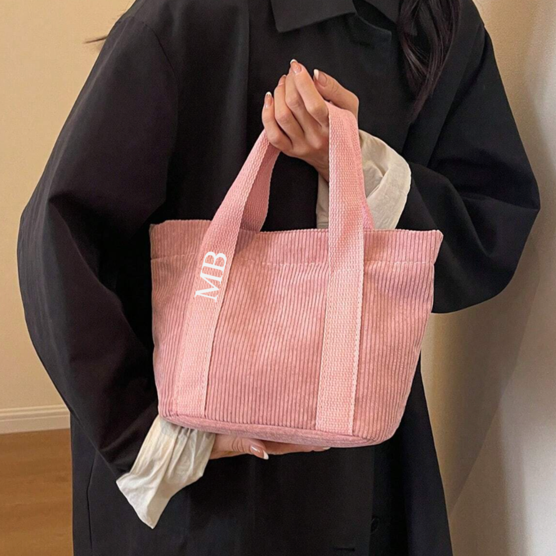 Personalised MIA Ribbon Corduroy Hand Bag