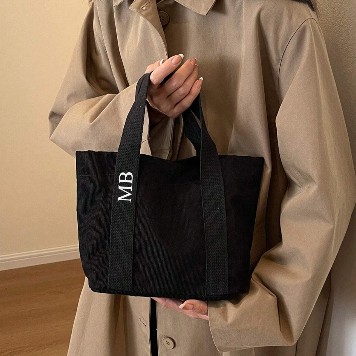 Personalised MIA Ribbon Corduroy Hand Bag