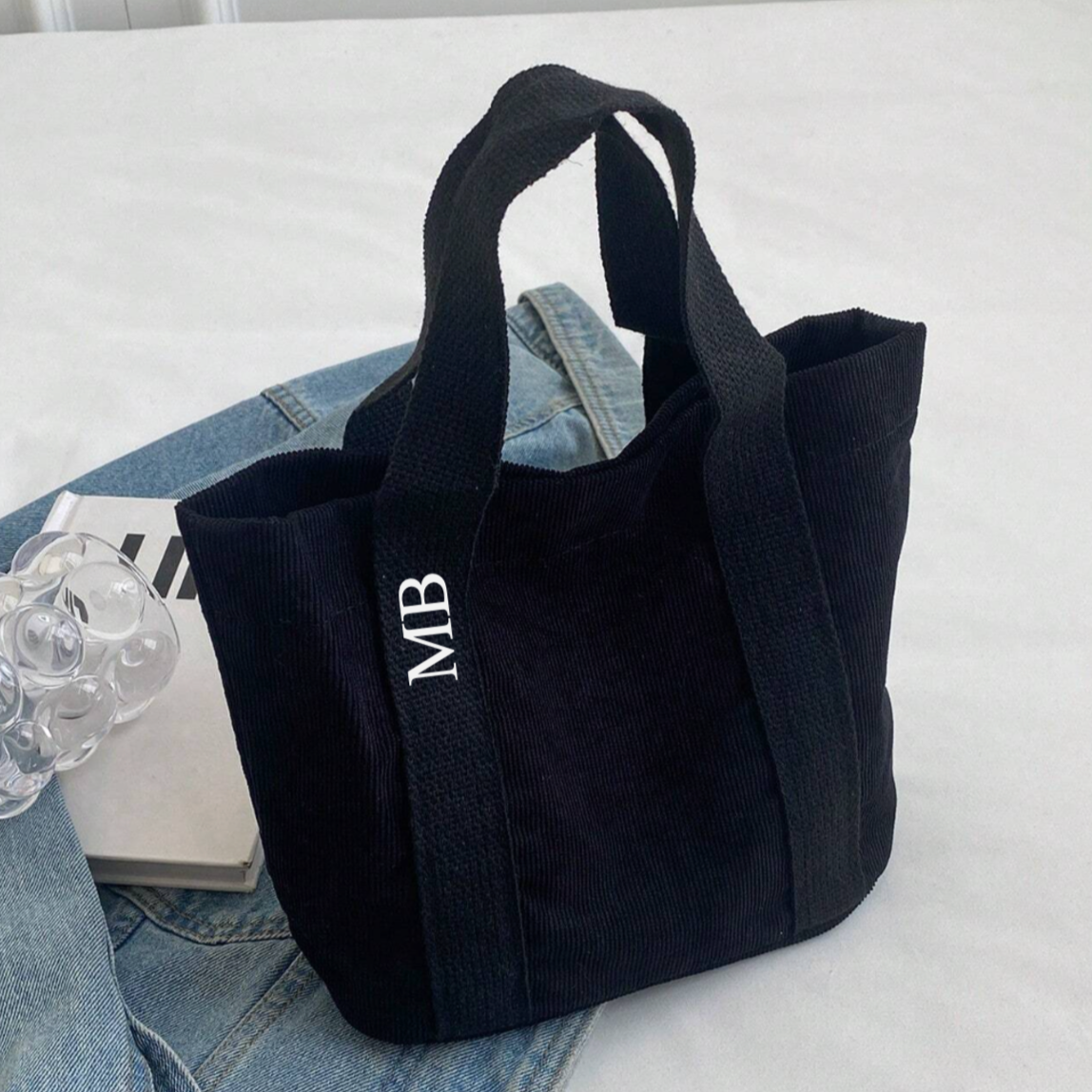 Personalised MIA Ribbon Corduroy Hand Bag