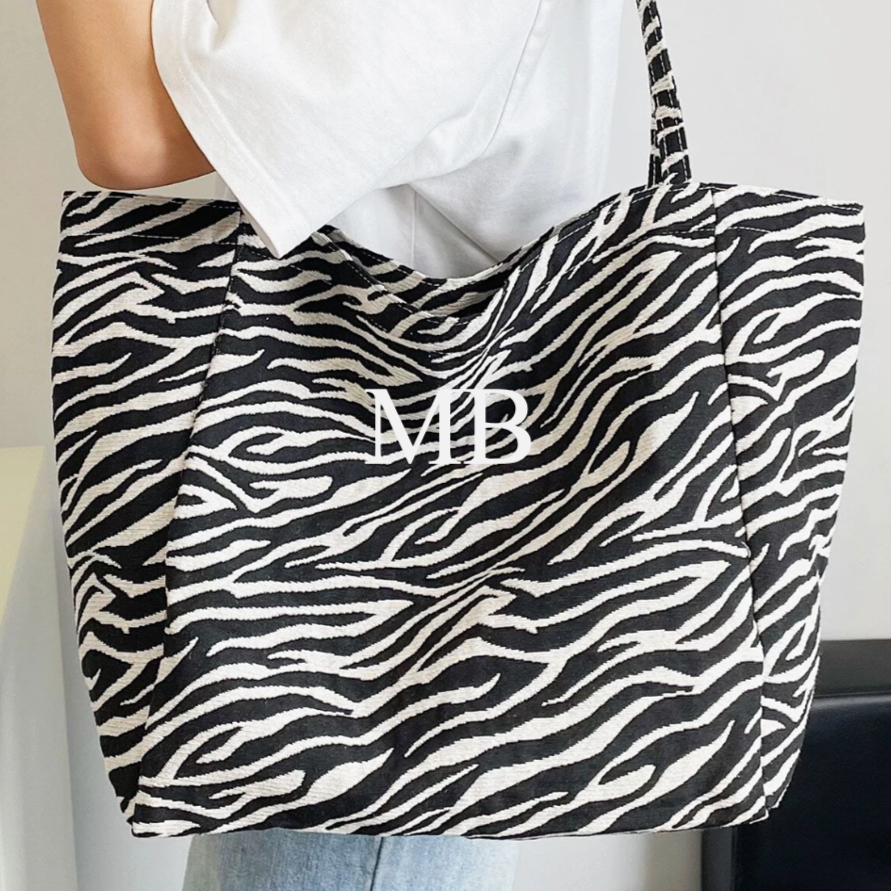 Personalised Zebra Print Large Cotton Tote Bag