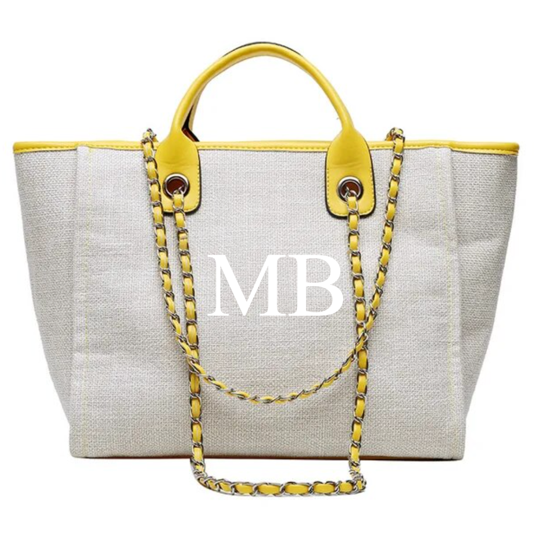 Personalised Pastel Trim Large Chain Initial Tote Bag