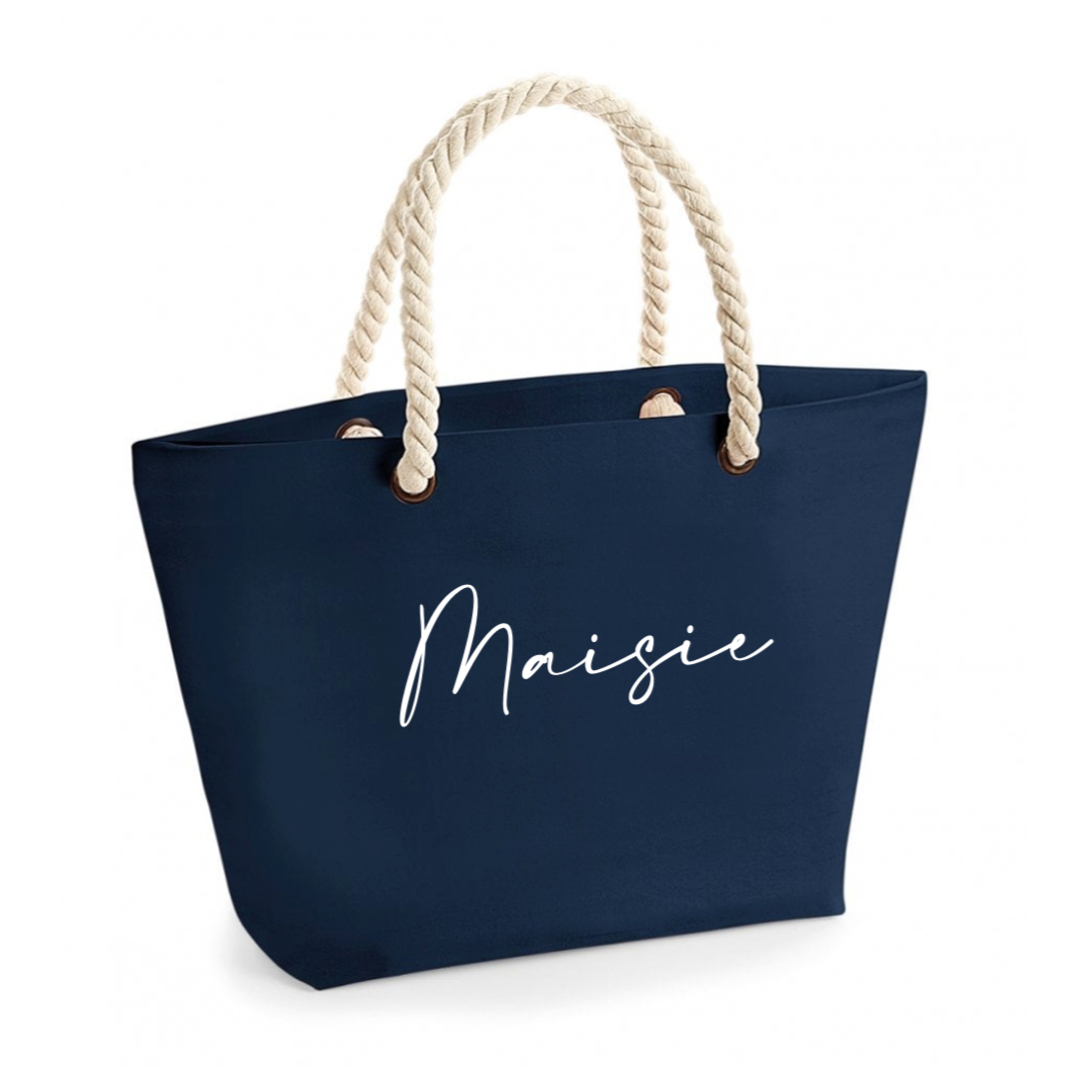 Personalised PALMA Rope Canvas Large Tote Beach Shoulder Bag