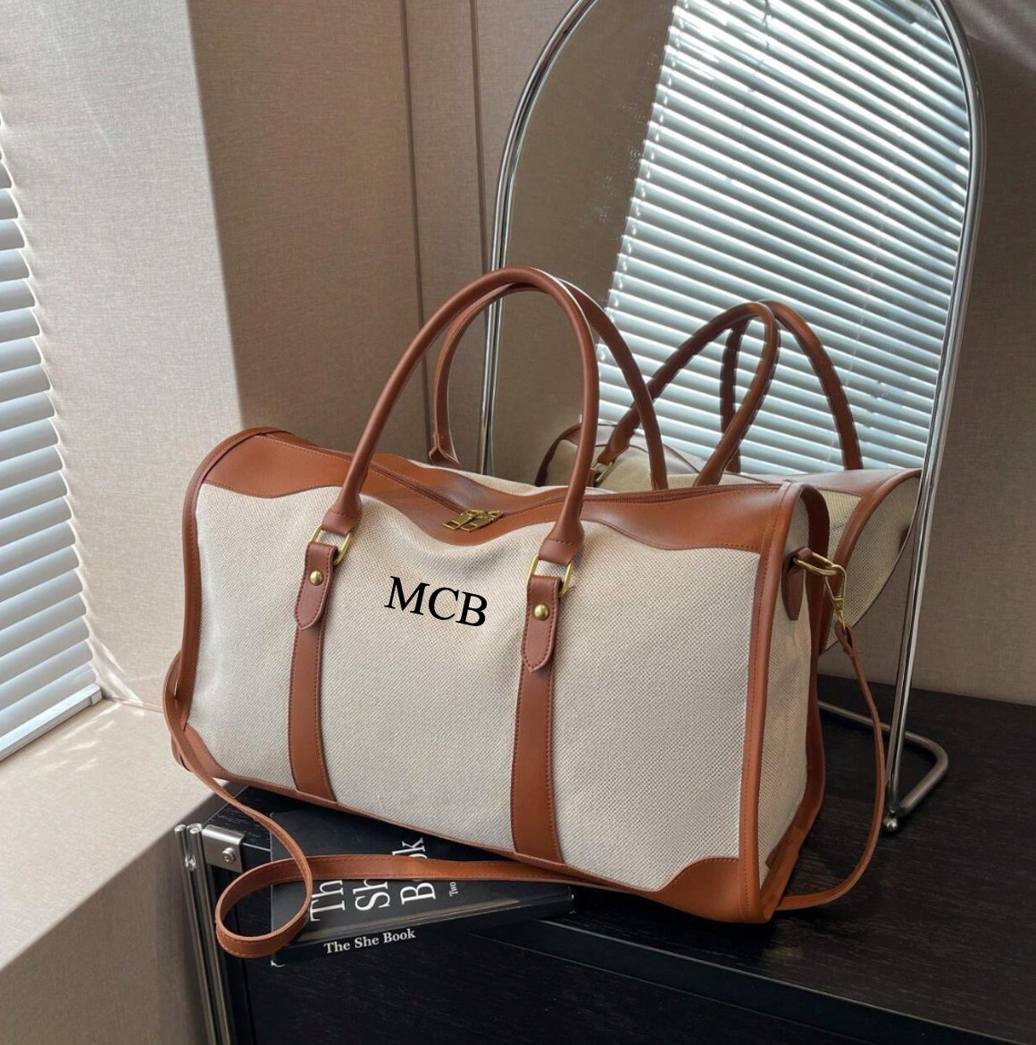 Personalised LILY Canvas & Faux Leather Overnight duffle bag