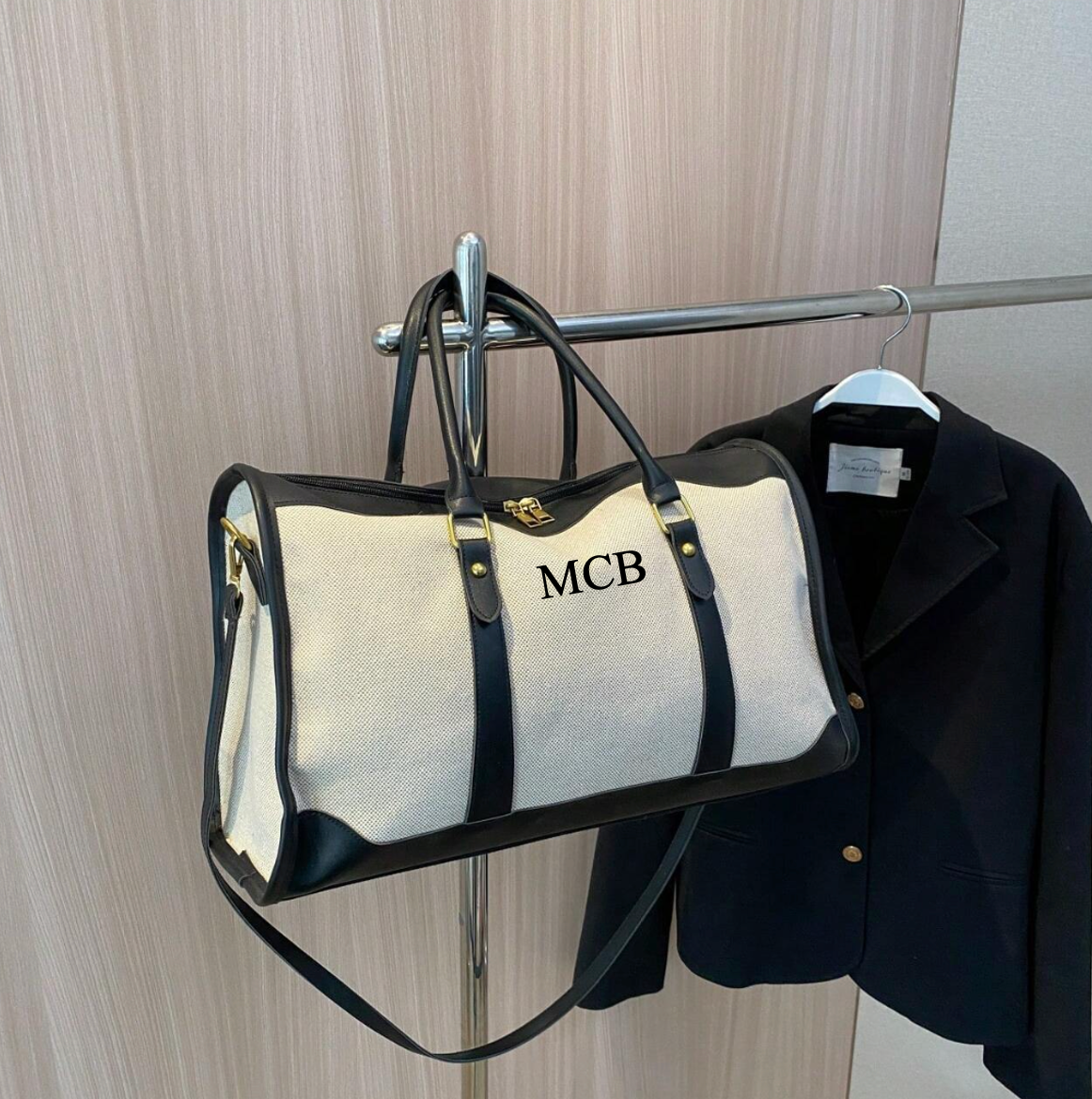 Personalised LILY Canvas & Faux Leather Overnight duffle bag