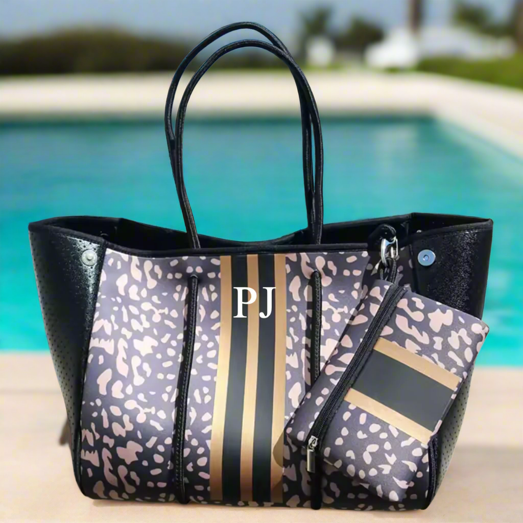 Personalised Black & Mink Neoprene Tote Bag & Pouch