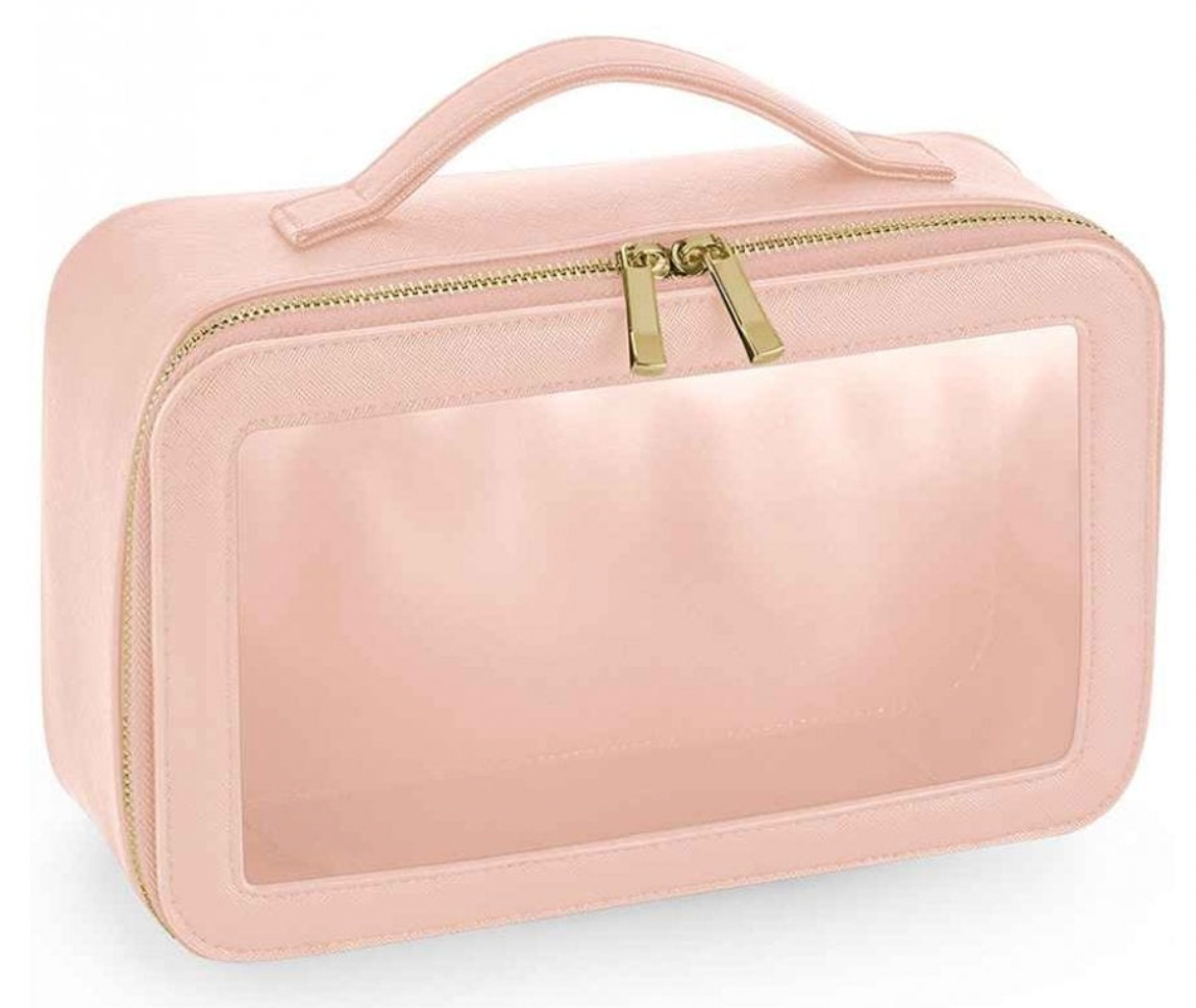 Saffiano Leather Clear Panel Makeup Zip Around Bag