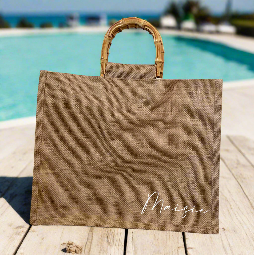 Bamboo Handle Jute Tote Bag