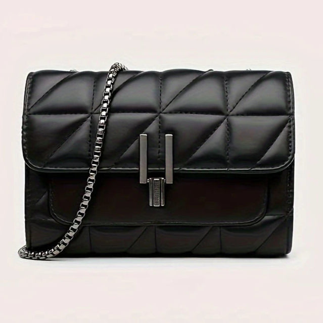 Black Faux Leather Chain Shoulder Cross Body Bag