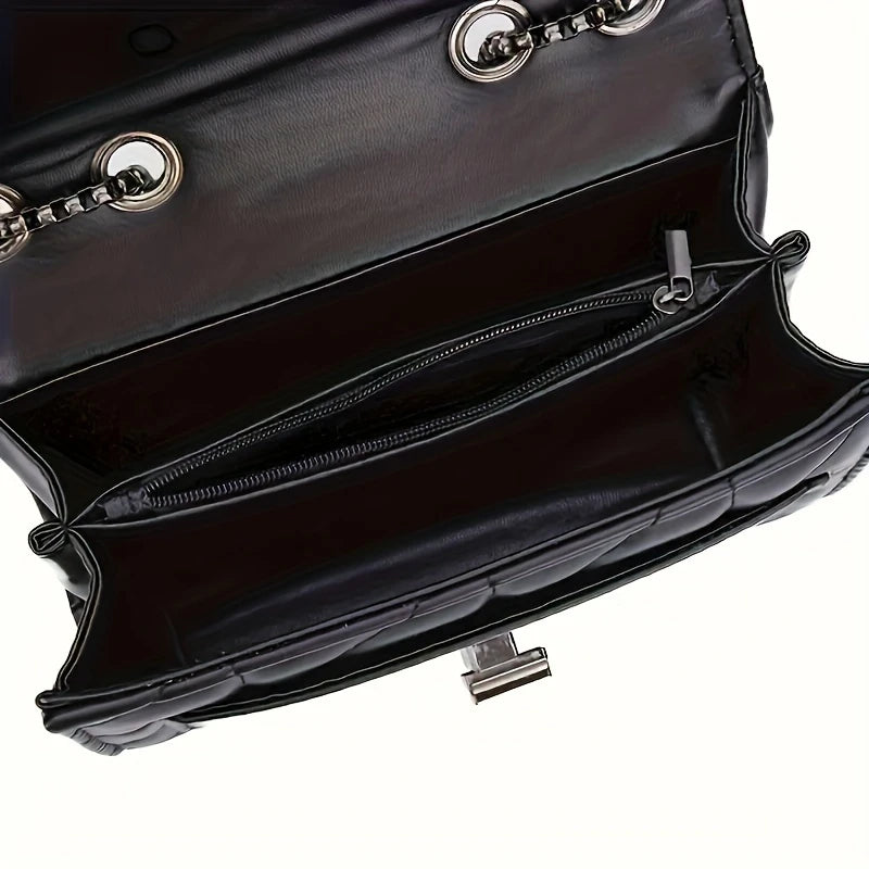 Black Faux Leather Chain Shoulder Cross Body Bag