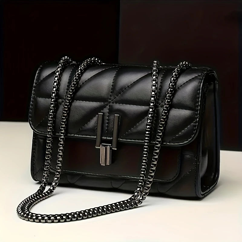 Black Faux Leather Chain Shoulder Cross Body Bag