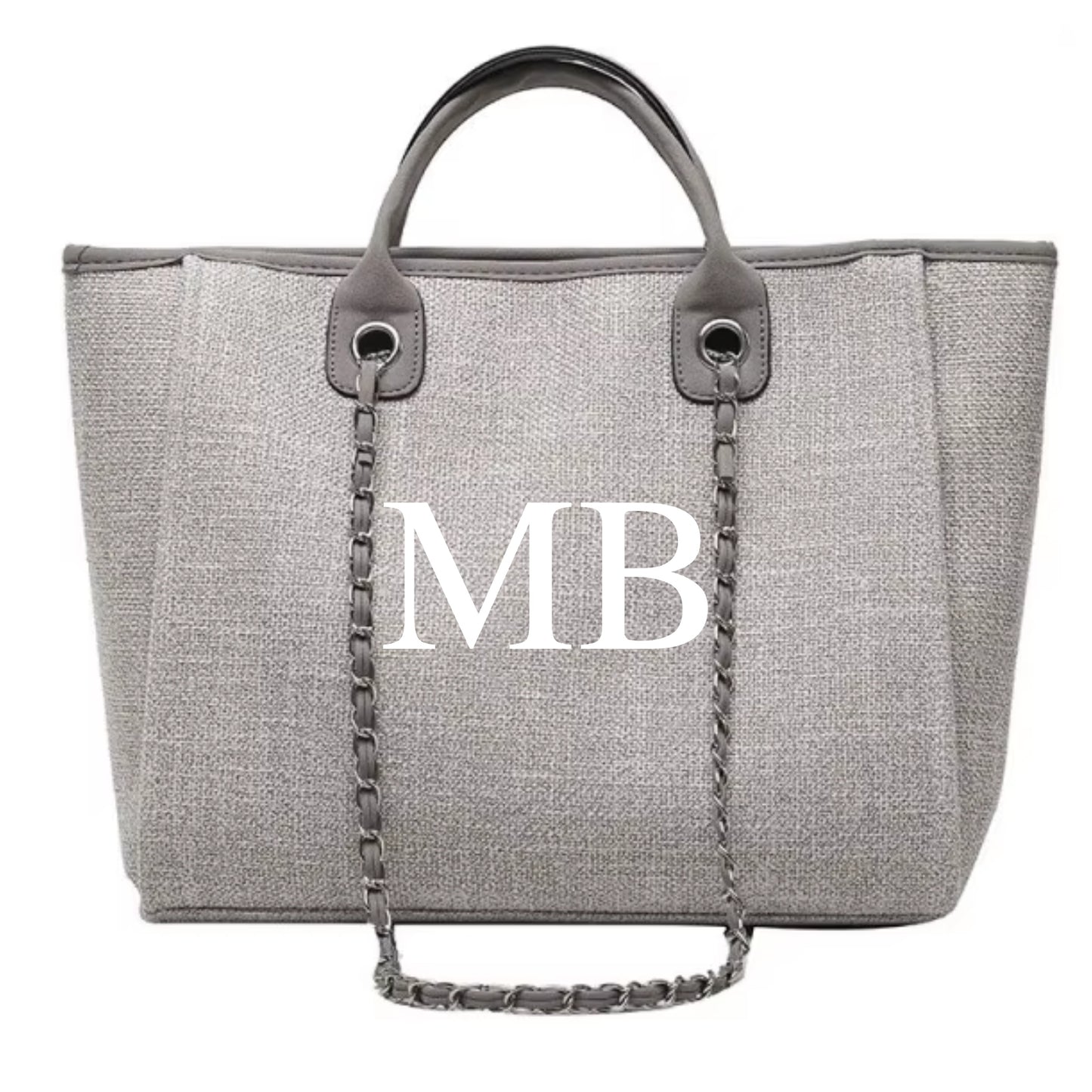Personalised Grey Chain Large Initial Tote Bags Offer