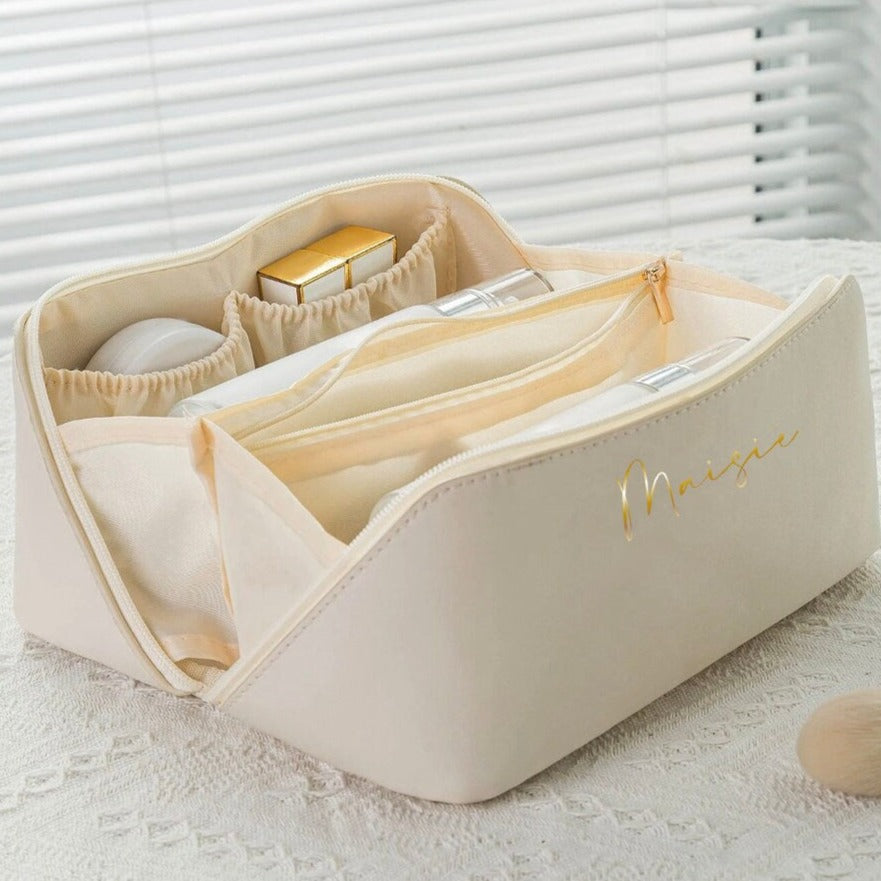 Personalised Zip Around Flat Lay Makeup Bag Toiletry Case