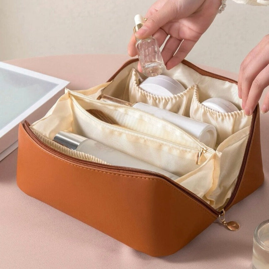 Personalised Zip Around Flat Lay Makeup Bag Toiletry Case