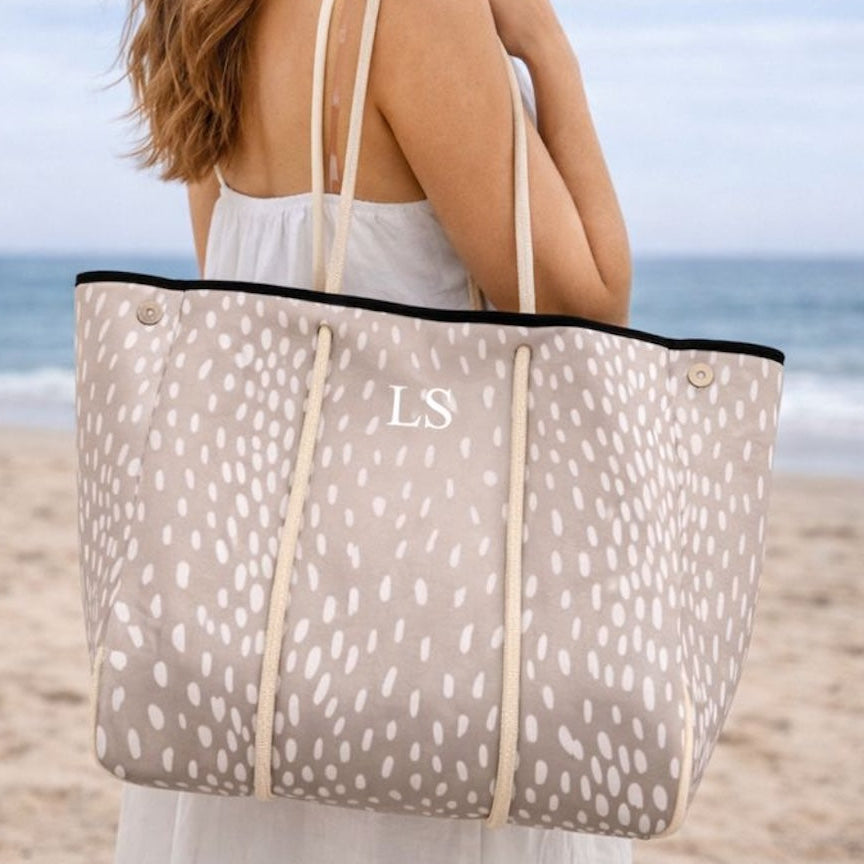 Personalised Nude Speckled Neoprene Patch Tote Bag & Pouch