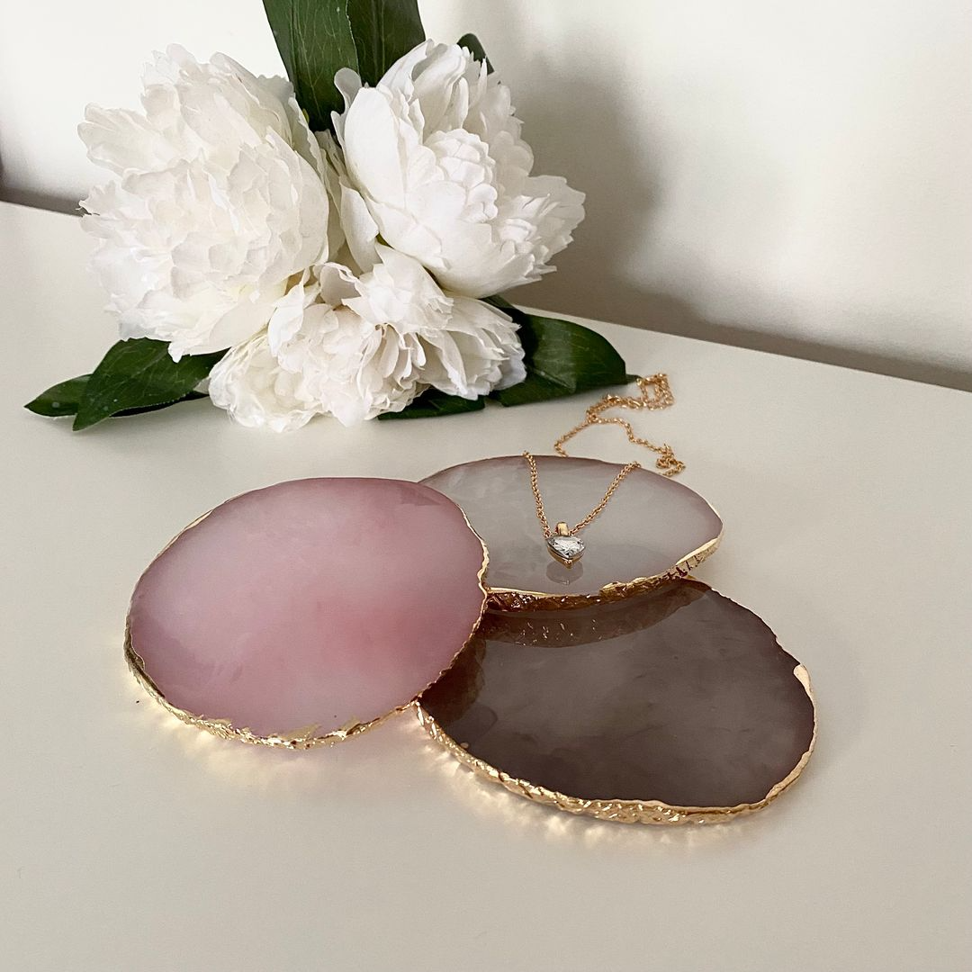 Quartz Style Gem Coasters Ring Jewellery Storage Dish Trays