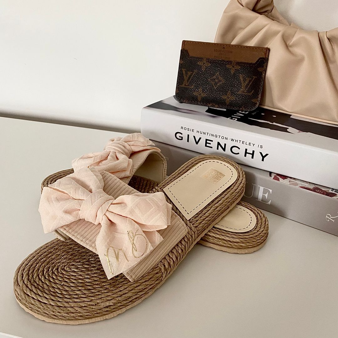 Personalised Nude Bow Summer Sliders Sandals