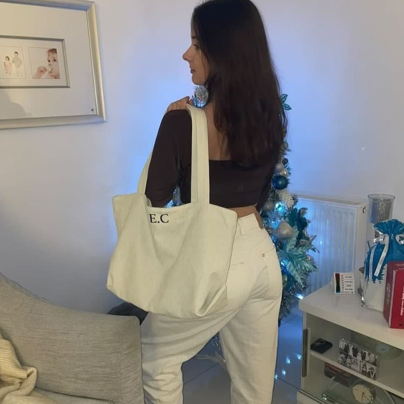 Personalised Corduroy Ribbed Large Tote Shoulder Bag