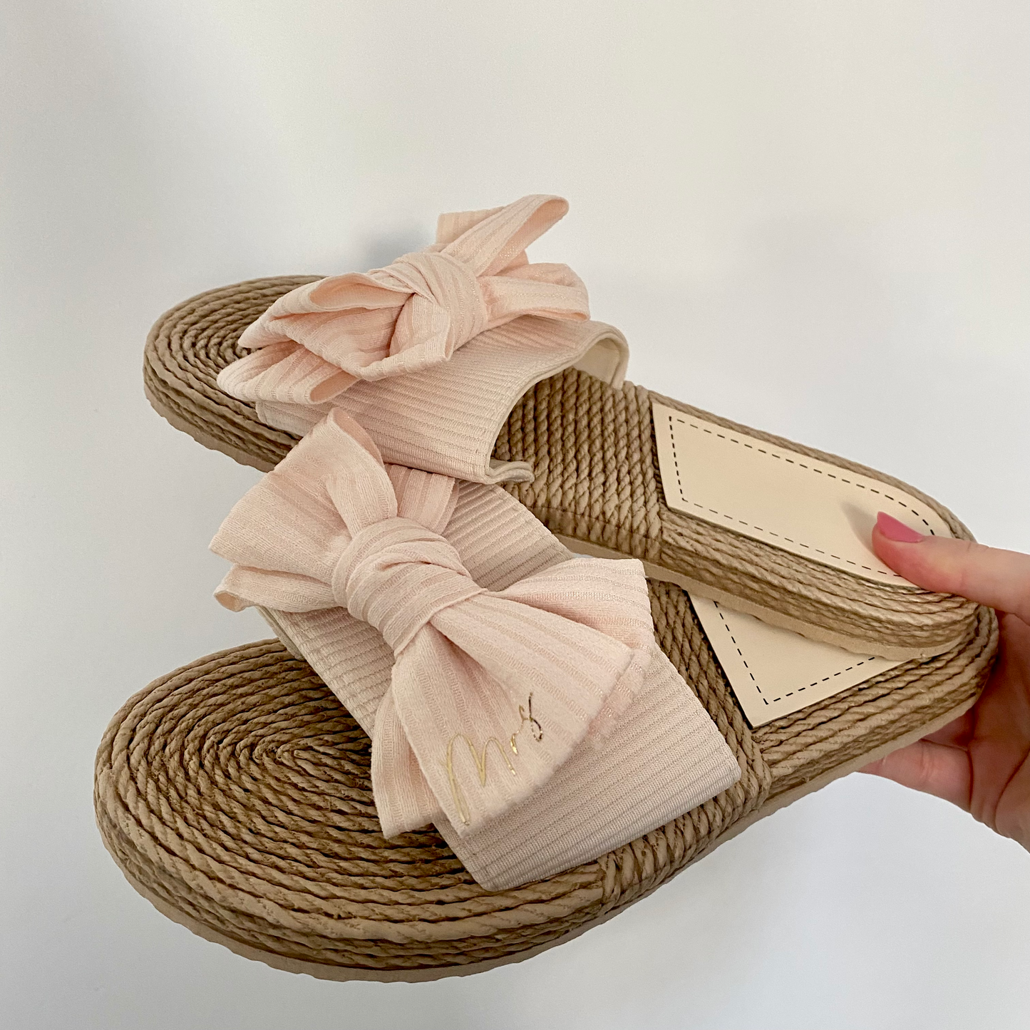 Personalised Nude Bow Summer Sliders Sandals