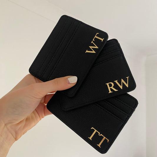 Personalised Faux Leather Black Mens Card Holder