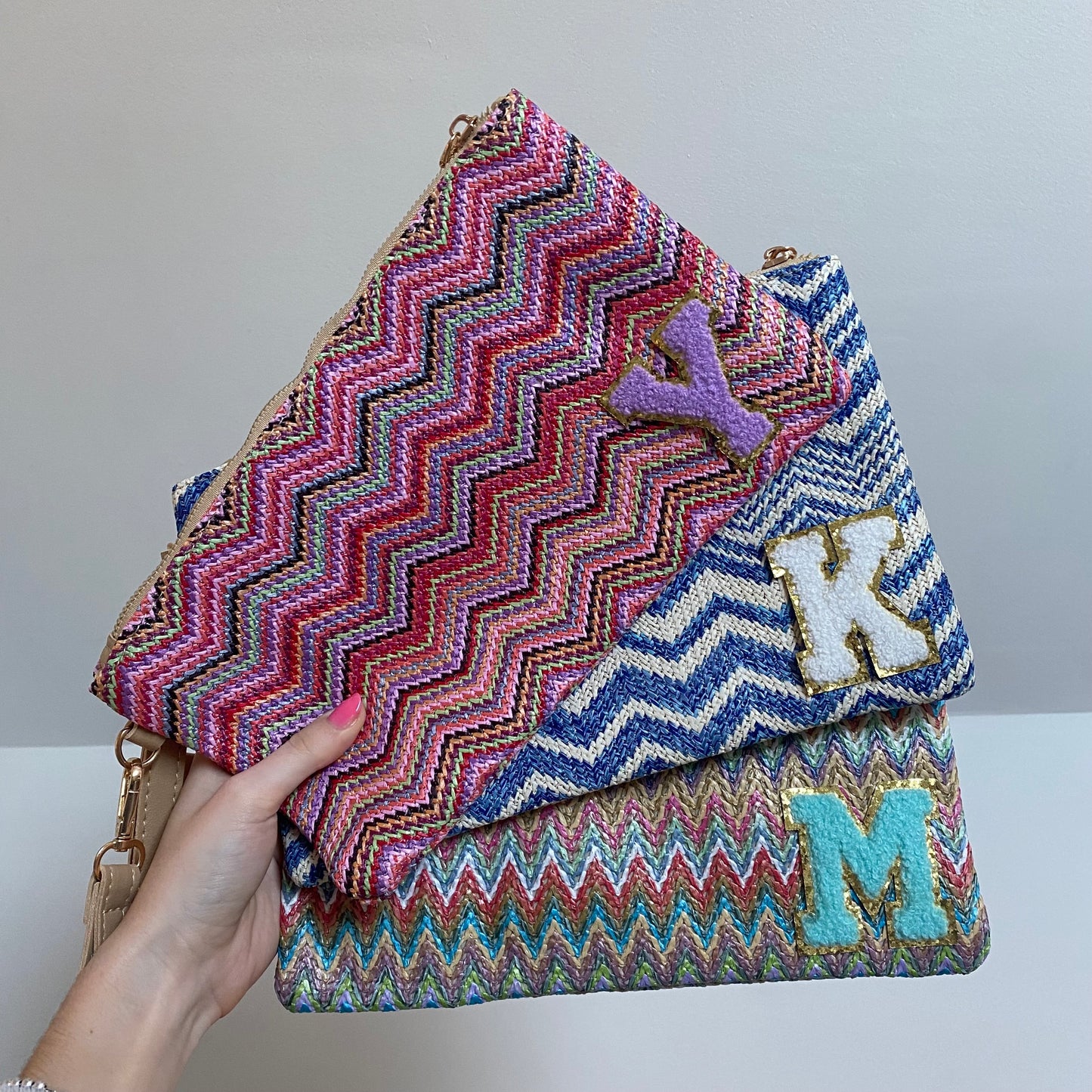 Personalised Chevron Zig Zag Pouch Clutch Patch Toiletry Makeup Cosmetic Bag
