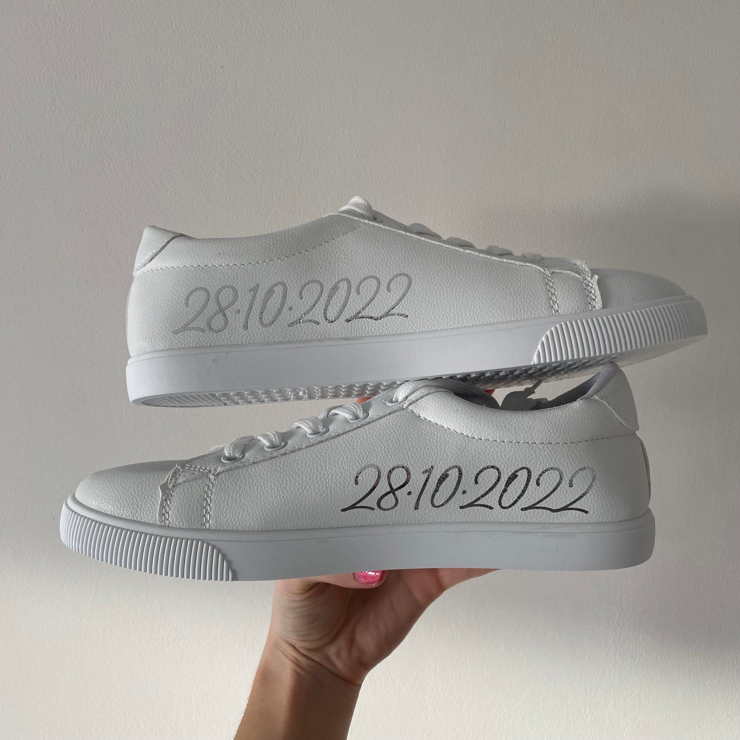 Personalised Bridal Prom White Heart Lace Up Trainers