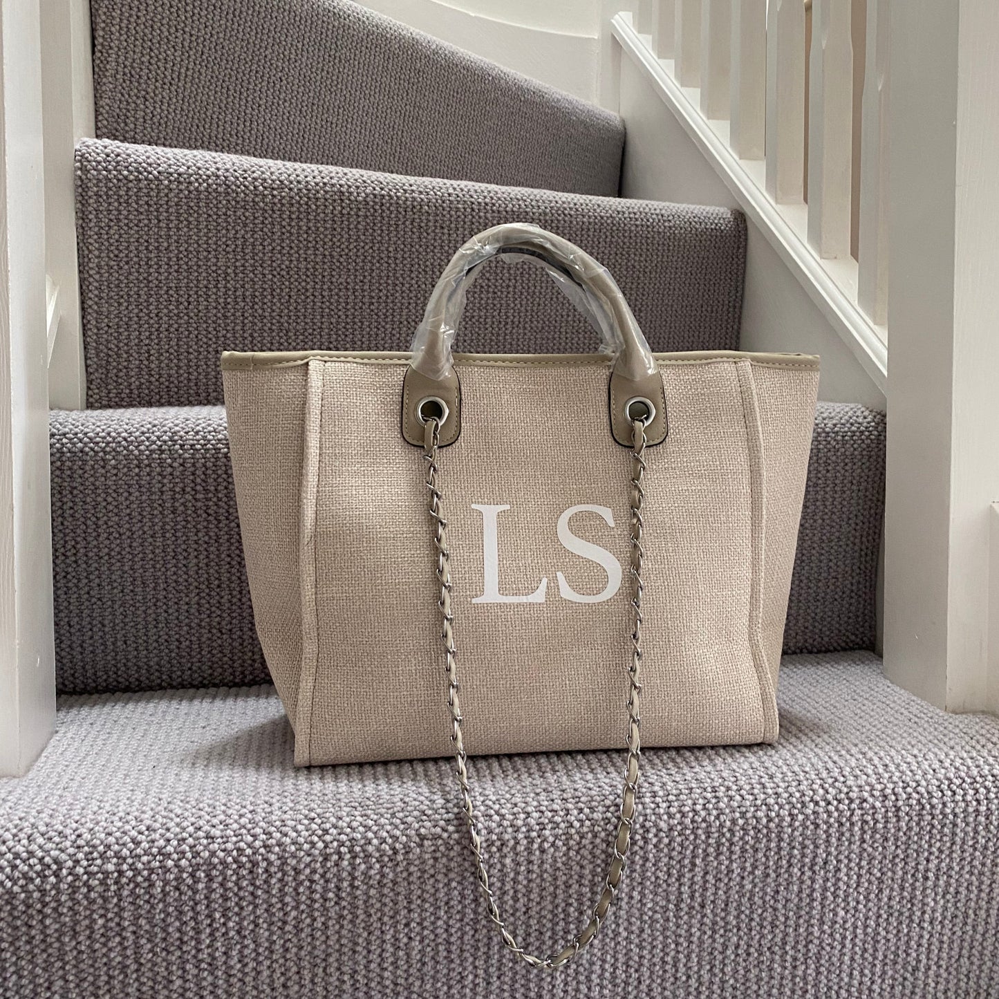 Personalised Stone Large Chain Initial Tote Bags
