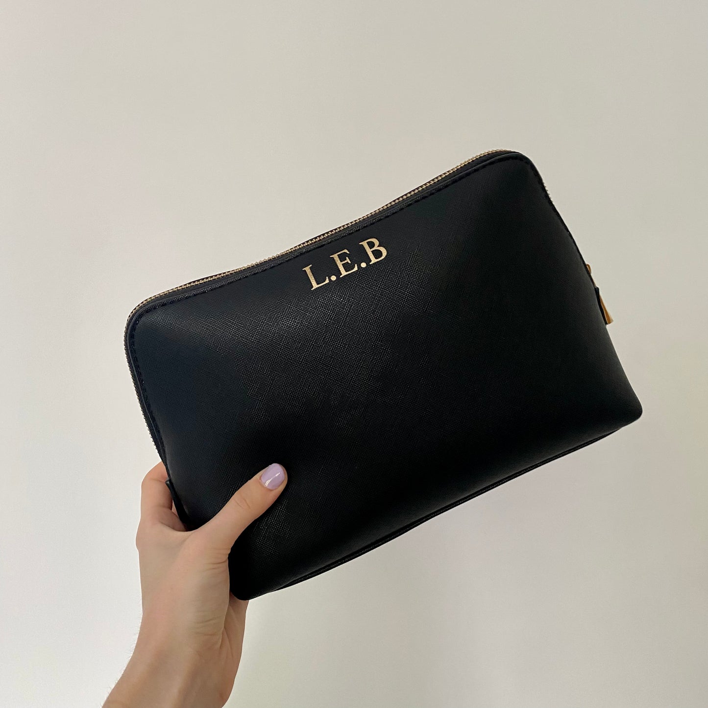 Personalised Saffiano Leather Cosmetic Makeup Toiletry Bag