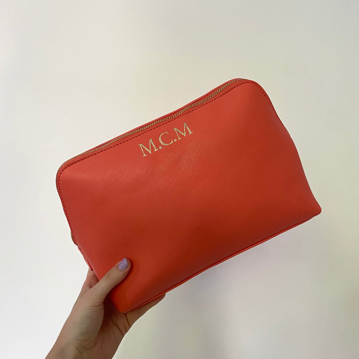 Personalised Saffiano Leather Cosmetic Makeup Toiletry Bag