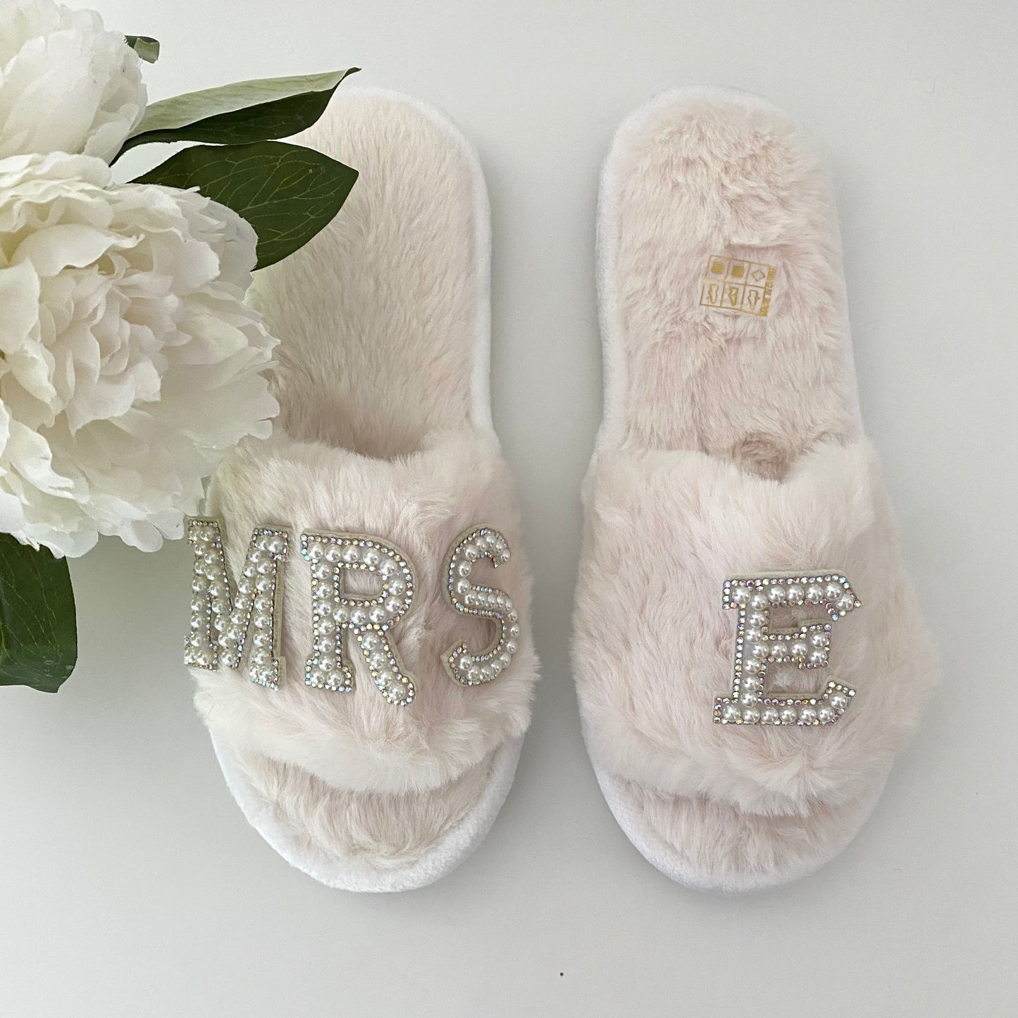 Pearl Patch Fluffy Embroidered Slider Slippers