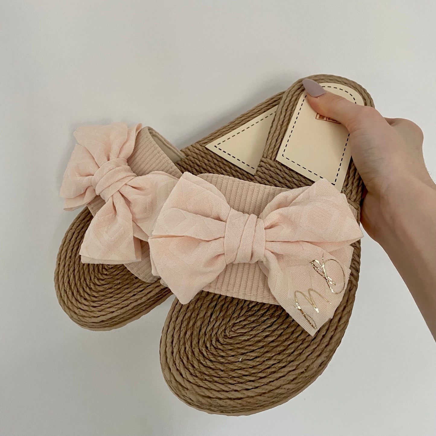 Personalised Nude Bow Summer Sliders Sandals