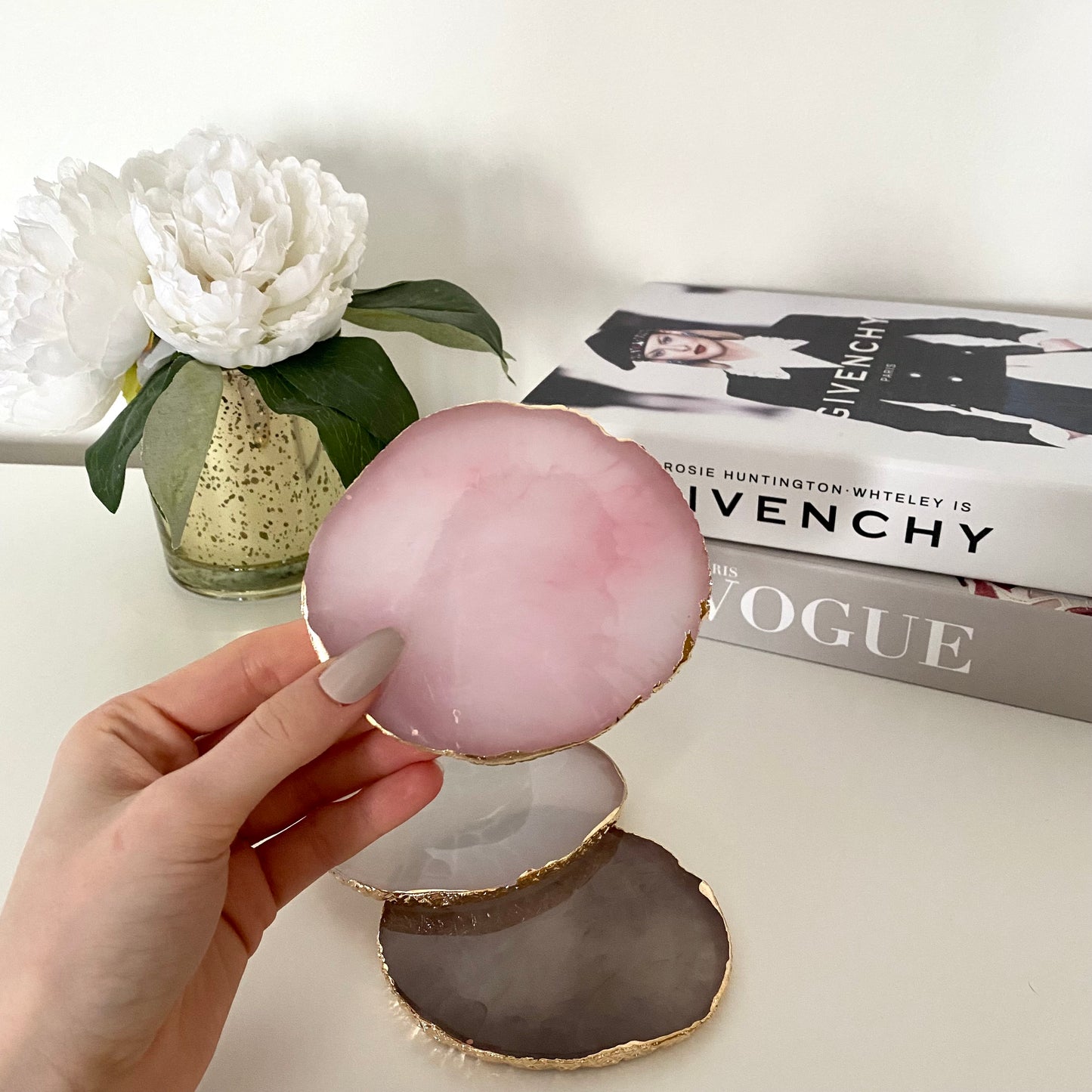 Quartz Style Gem Coasters Ring Jewellery Storage Dish Trays