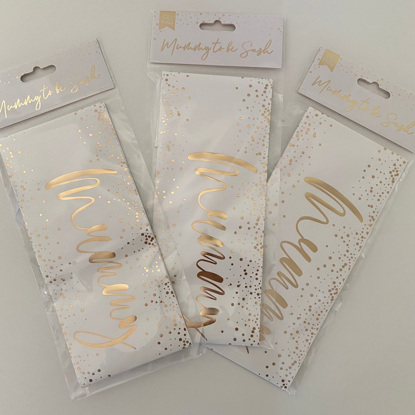 Mummy to be Gold & White Dress Sash Baby Shower