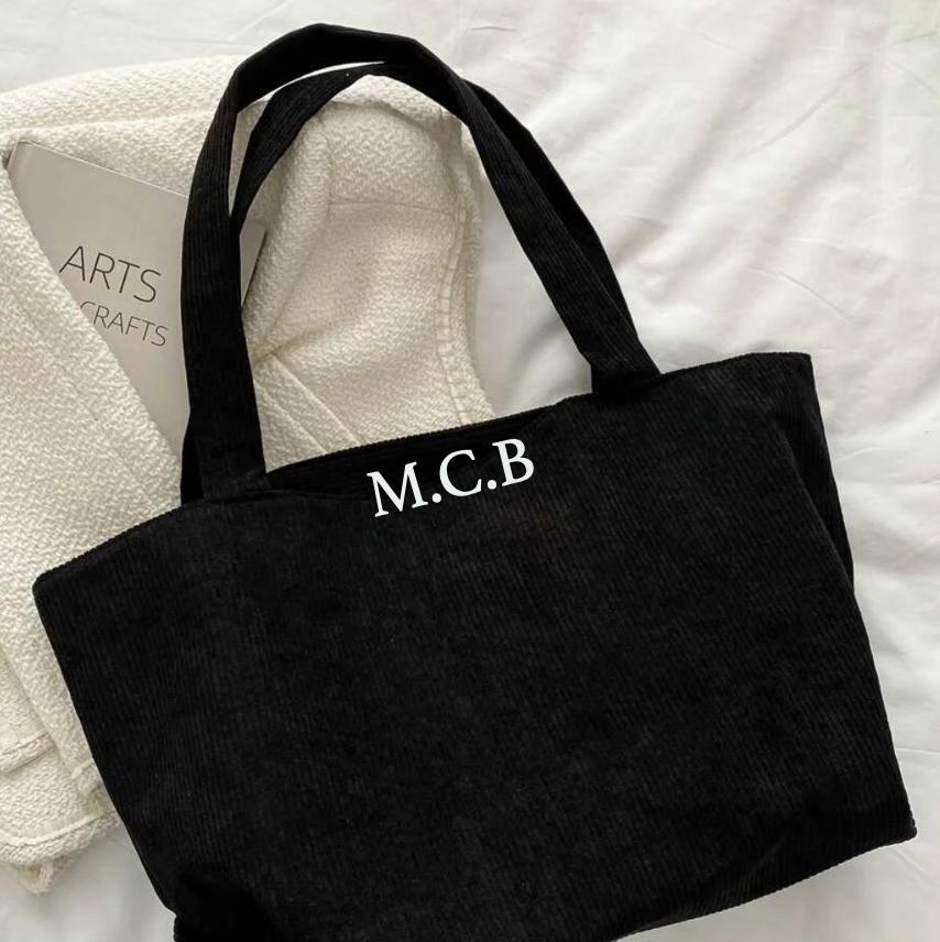 Personalised Corduroy Ribbed Large Tote Shoulder Bag